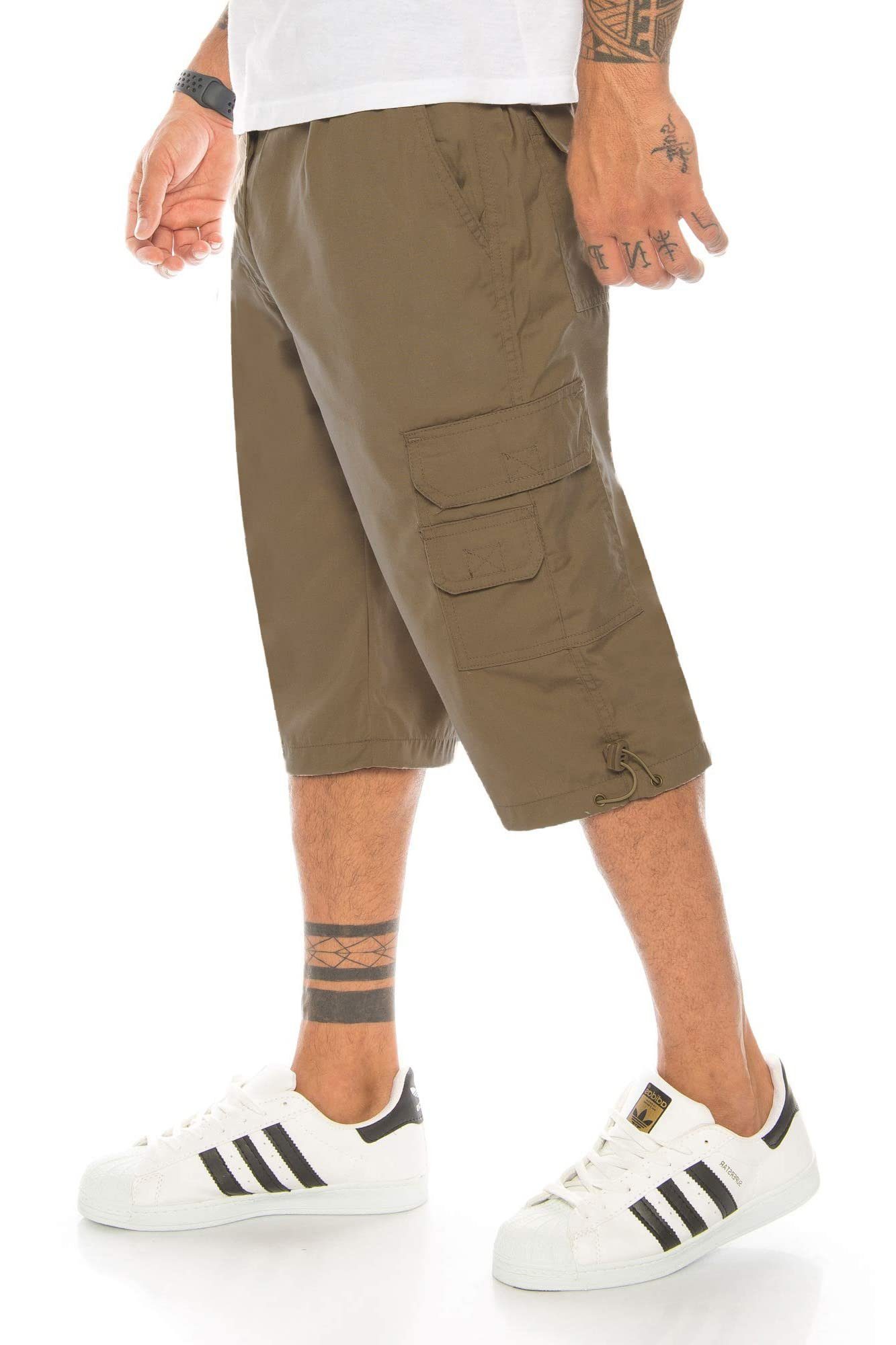 Kendindza Collection Cargoshorts Bermudas Herren Kurze Hose Herren 3/4 Hose Herren Cargo Taschen, kurze Hose Herren, Cargoshorts Herren Sommer, Stretch Gummibund Fango