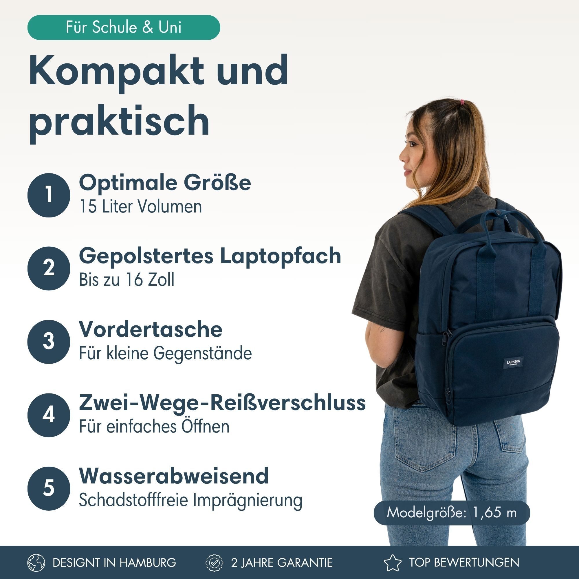 LARKSON Cityrucksack No 6 Laptop Rucksack Damen Herren (1-tlg), Tagesrucksack, Laptopfach, Wasserabweisend