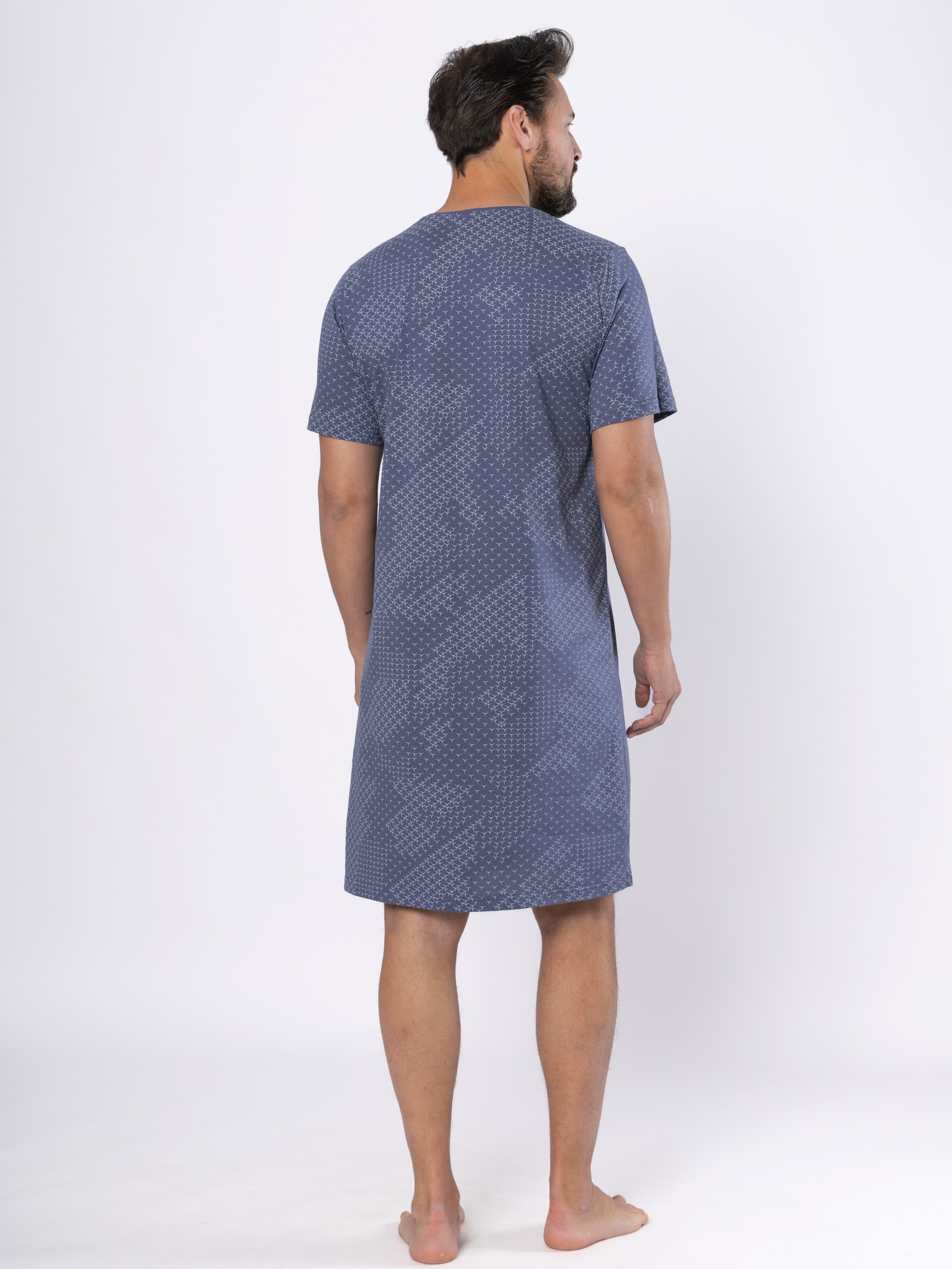 HOTBERG Nachthemd Herren Nachtwäsche Kurzarm Baumwolle modernes Sommer Schlafshirt mit Grafikdruck – Bild 5 von 5