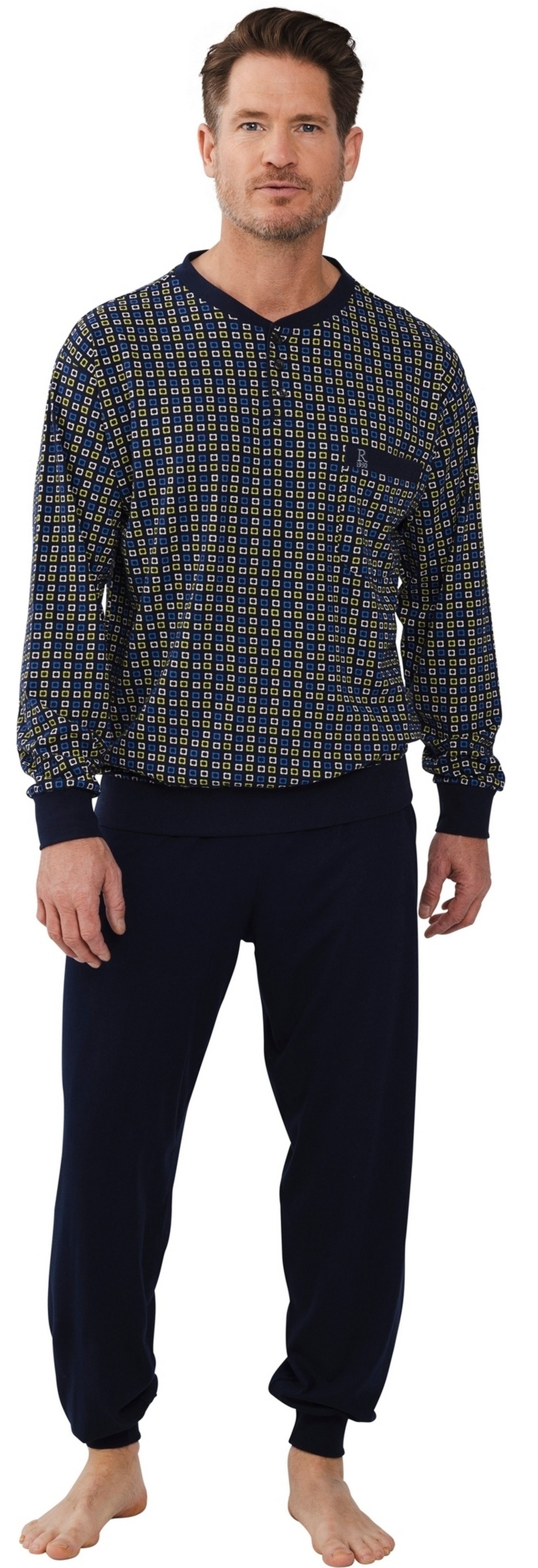 Robson Schlafanzug Herren Pyjama lang mit Bündchen (2 tlg) Baumwolle