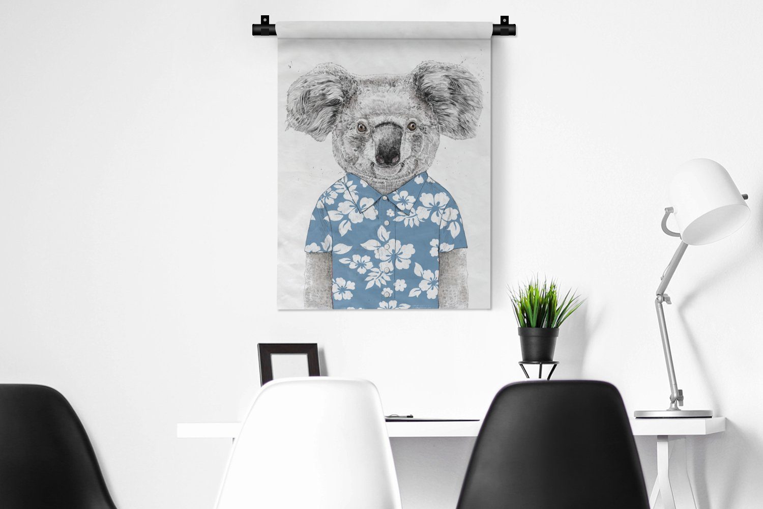 Blumen - Tapisserie, der Wanddekoobjekt Koala MuchoWow Sommer - an Deko Schlafzimmer Wand, Wohnzimmer, Blau, für -