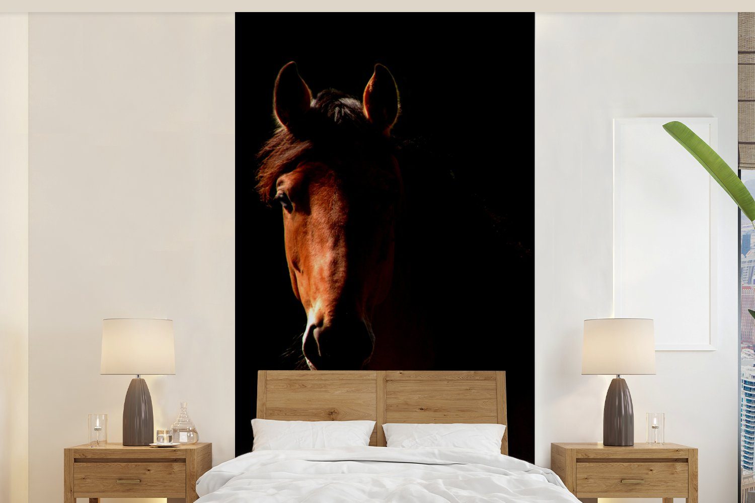 MuchoWow Fototapete Pferd - Licht - Porträt, Matt, bedruckt, (2 St), Vliestapete für Wohnzimmer Schlafzimmer Küche, Fototapete