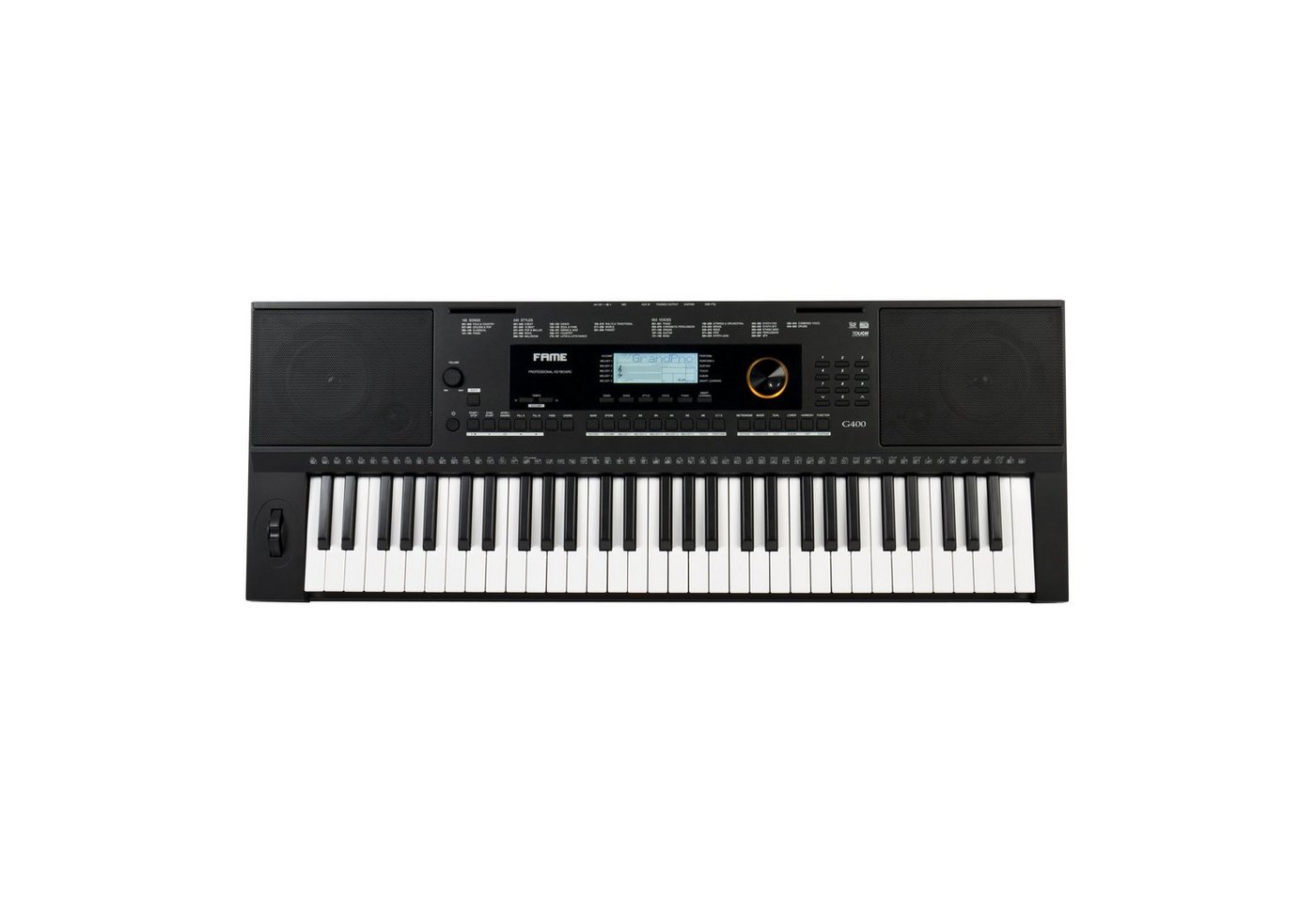 FAME Home-Keyboard (G-400 Keyboard E-Piano mit 128-facher Polyphonie 61 Tasten 240 Styles 653 Sounds anschlagdynamischer Klaviatur Lautsprechern und Hammermechanik Schwarz, Keyboards, Home Keyboards), G-400 Keyboard, E-Piano, 61 Tasten
