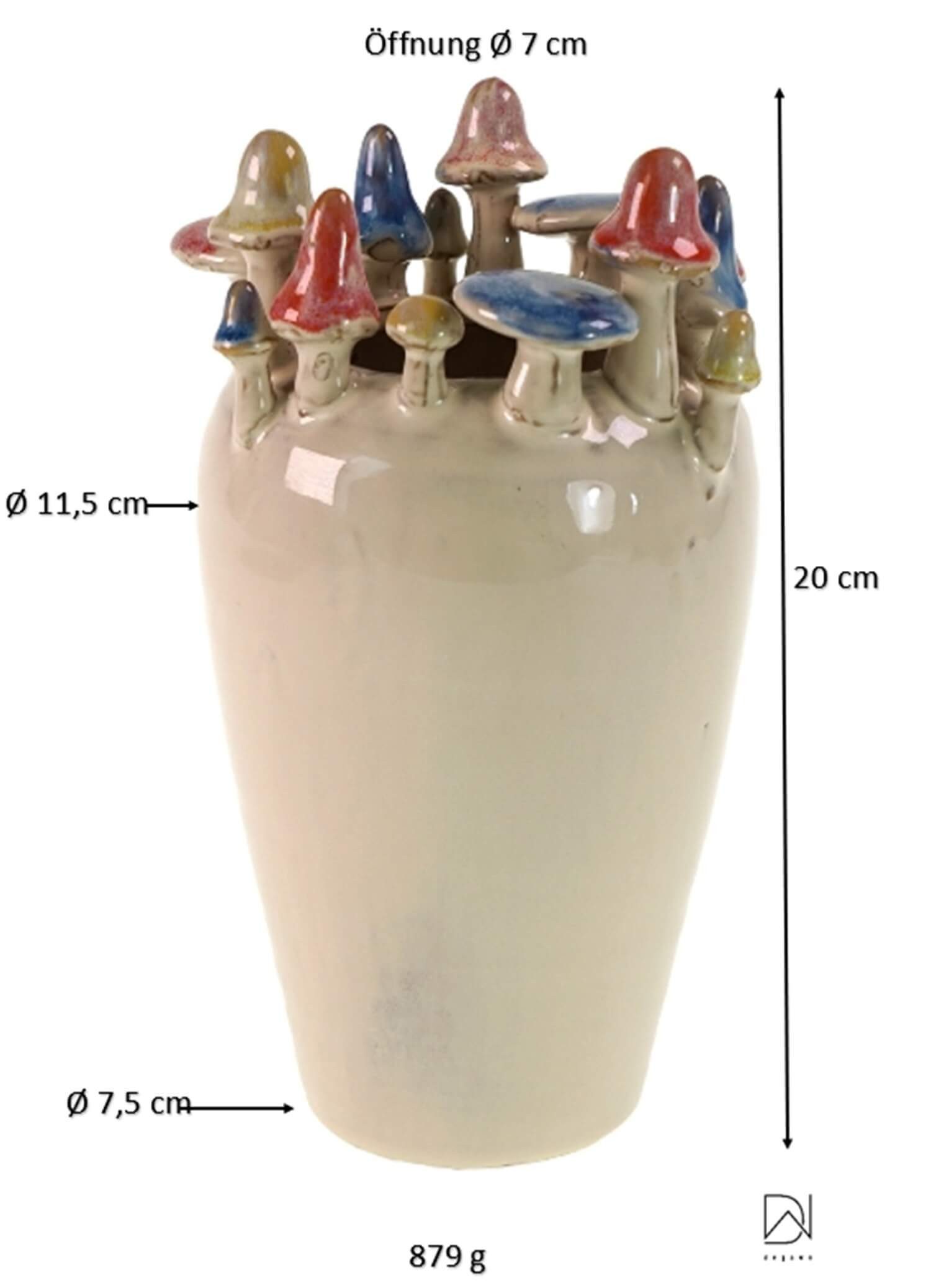 degawo Kugelvase Bezaubernde Vase "Pilze" aus Steingut in weiß Ø 11,5 H 20 cm (1x Vase)