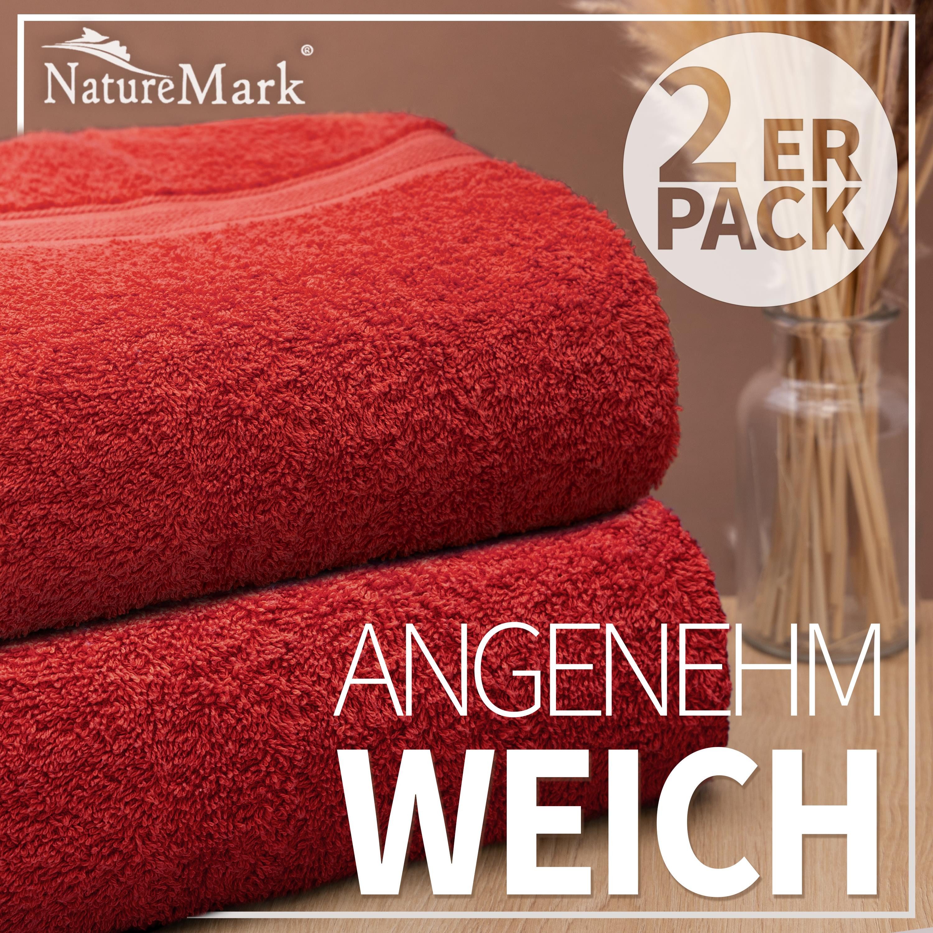 NatureMark Duschtücher 2er-Set Frottier Duschtücher 70x140cm, 100% Baumwolle (2-St), Premium Qualität, DUSCHTUCH, Dusch-Handtuch, 70x140cm, Rot
