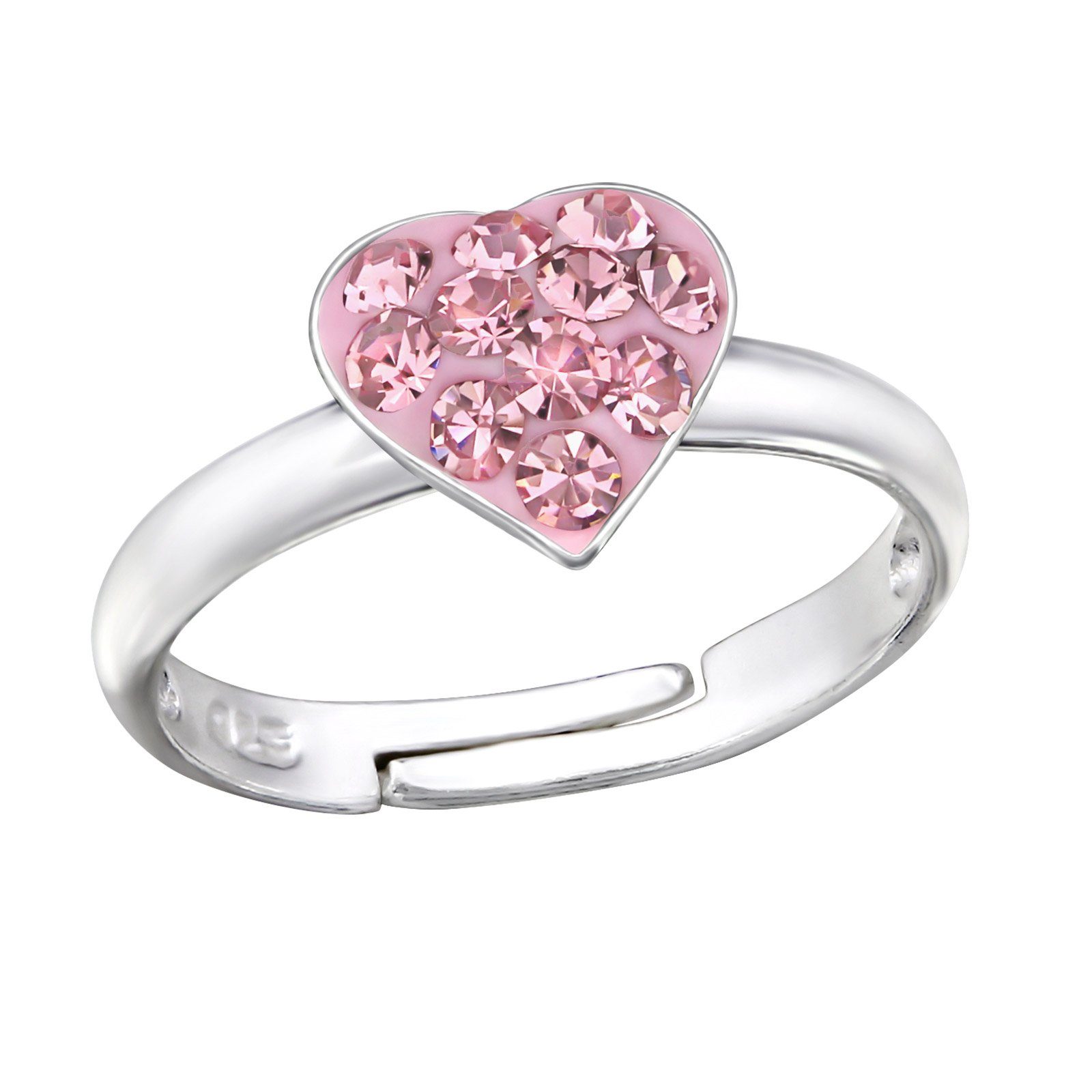 schmuck23 Fingerring Kinder Ring Herz 925 Silber, Kinderschmuck Silberring Damen Mädchen Geschenk Rosa