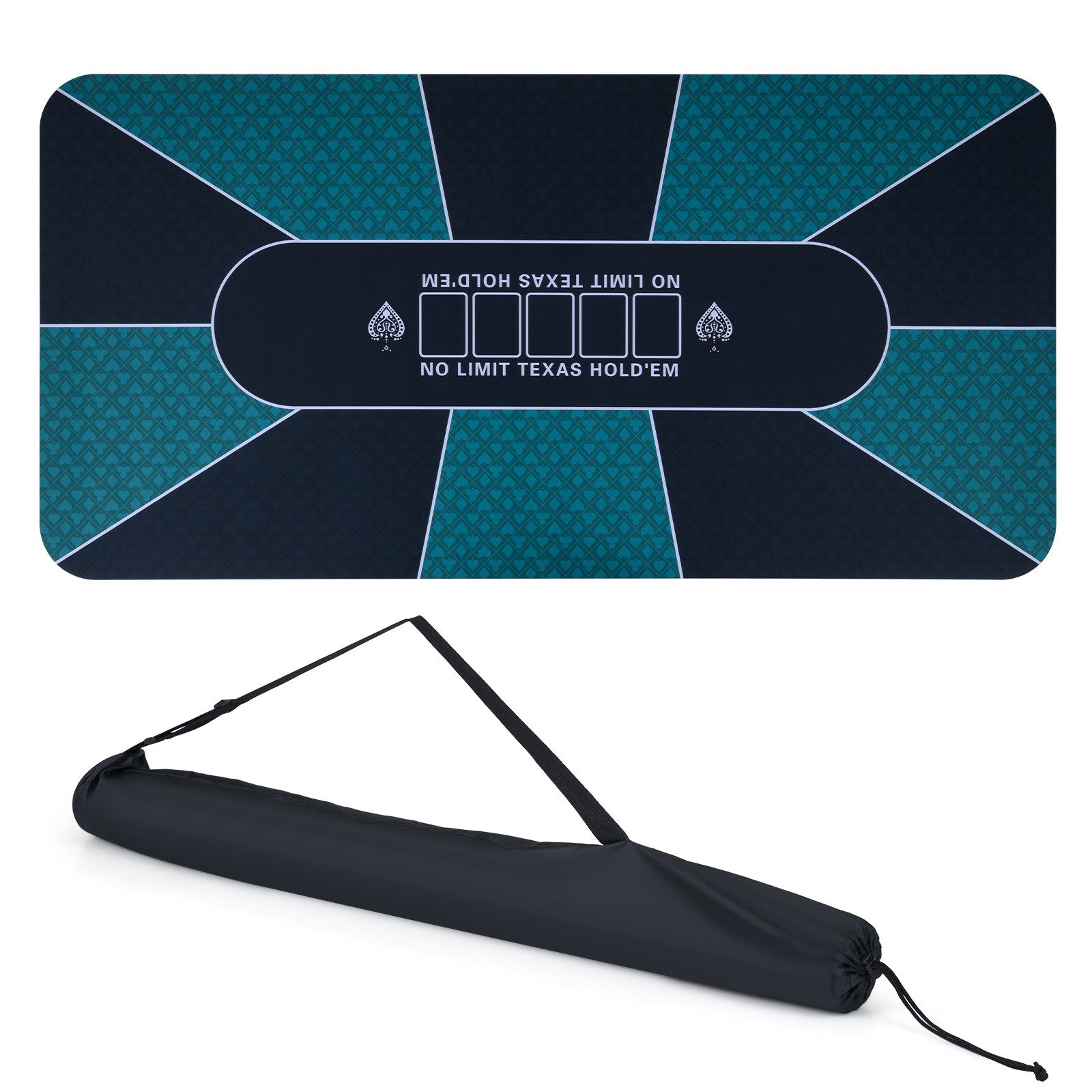 COSTWAY Spieltisch, 179x89 cm Pokermatte mit Gummirückseite, für 10-Spieler