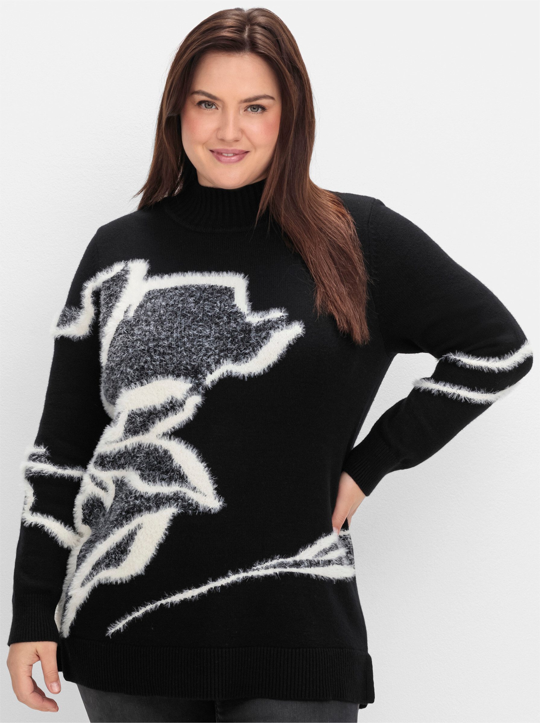 Sheego Strickpullover Stehkragenpullover . mit Intarsienmuster aus Flauschg günstig online kaufen