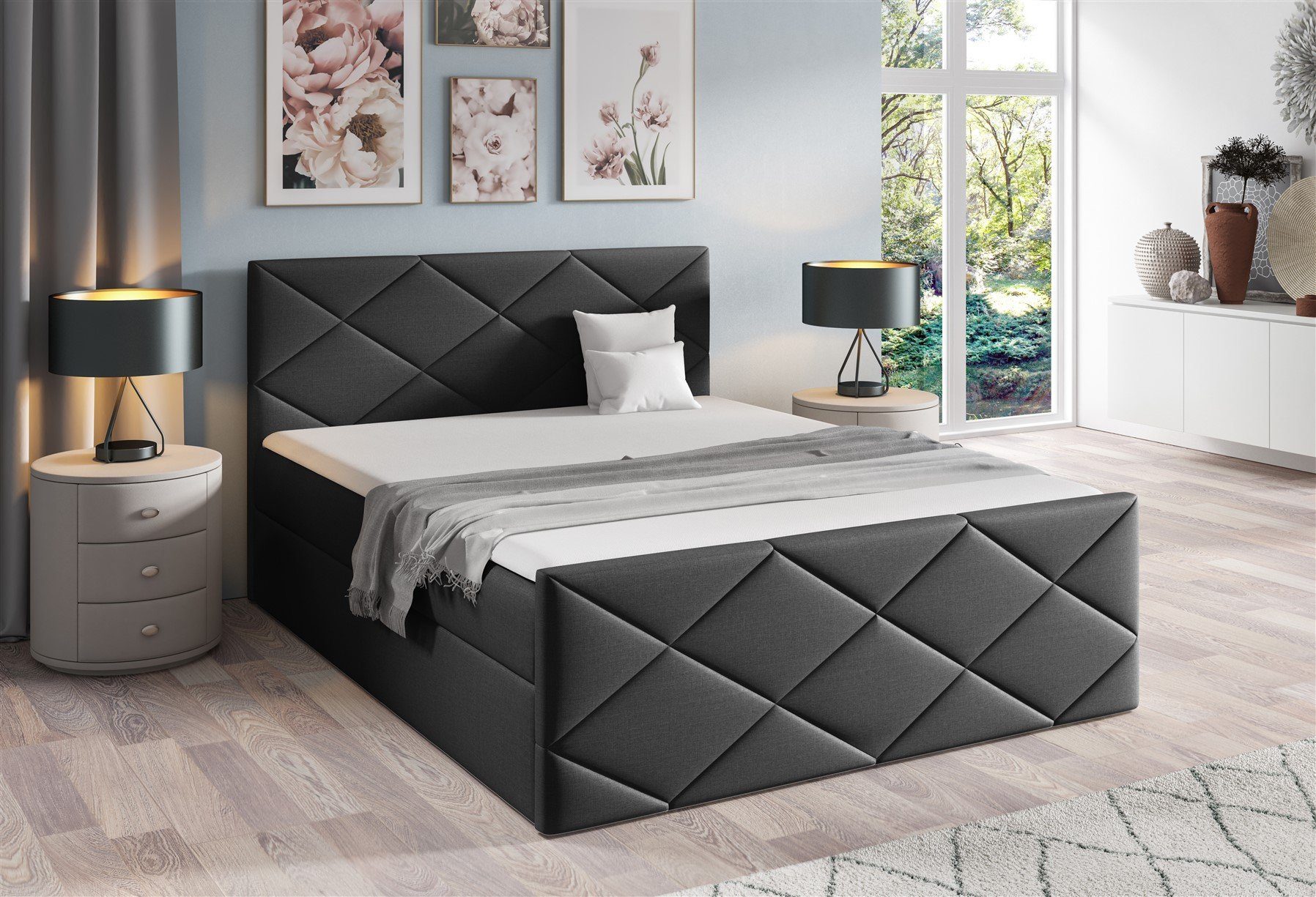 Fun Möbel Boxbett Schlafzimmerbett KOSMOS 220 in Stoff Inari (inkl. Bettkasten, inkl. Kaltschaumtopper), gepolstertes Fußteil