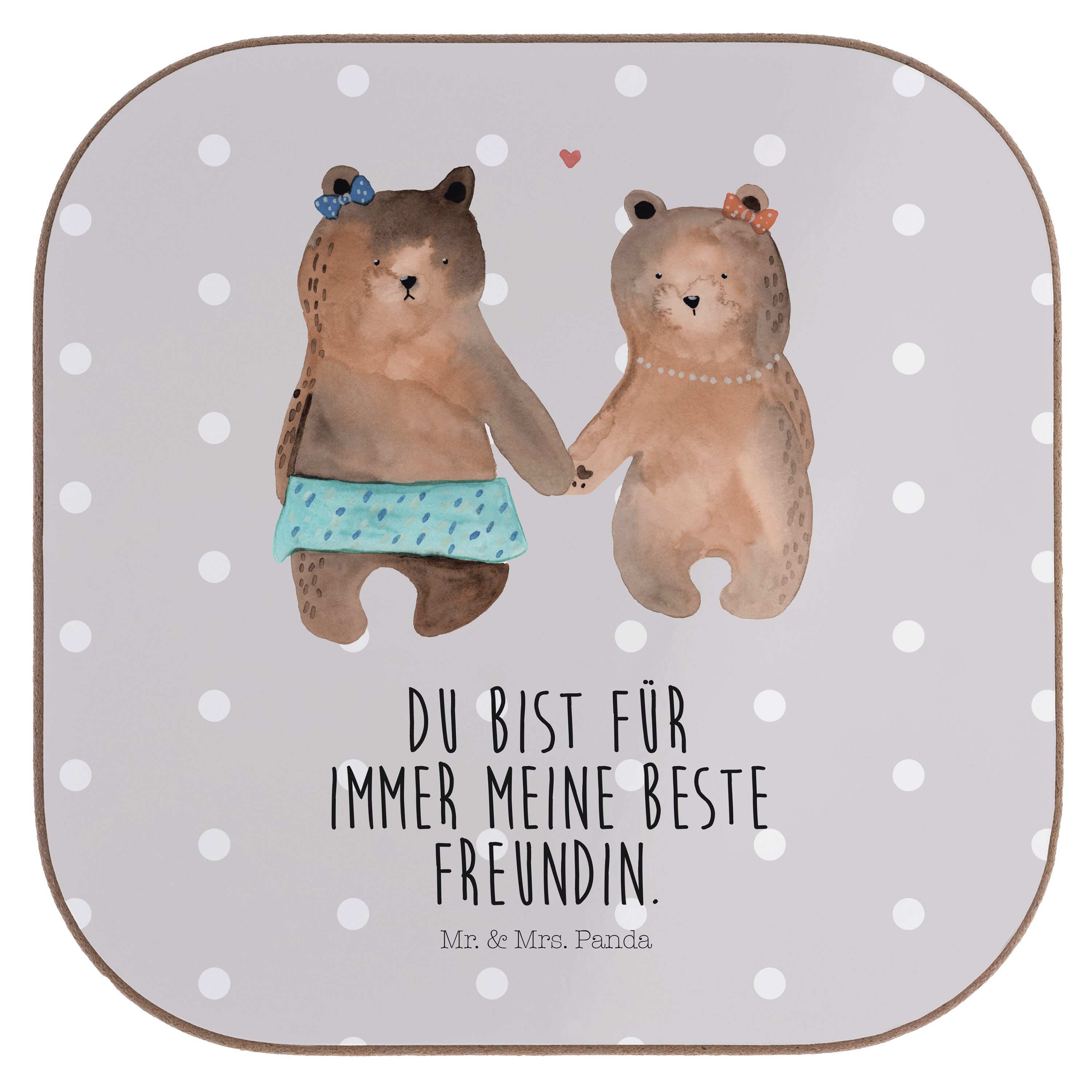 - 1-tlg. & Geschenk, Bär Grau Glasuntersetzer, Getränkeuntersetzer Pastell Freundin Mrs. - Mr. Untersetzer, Panda