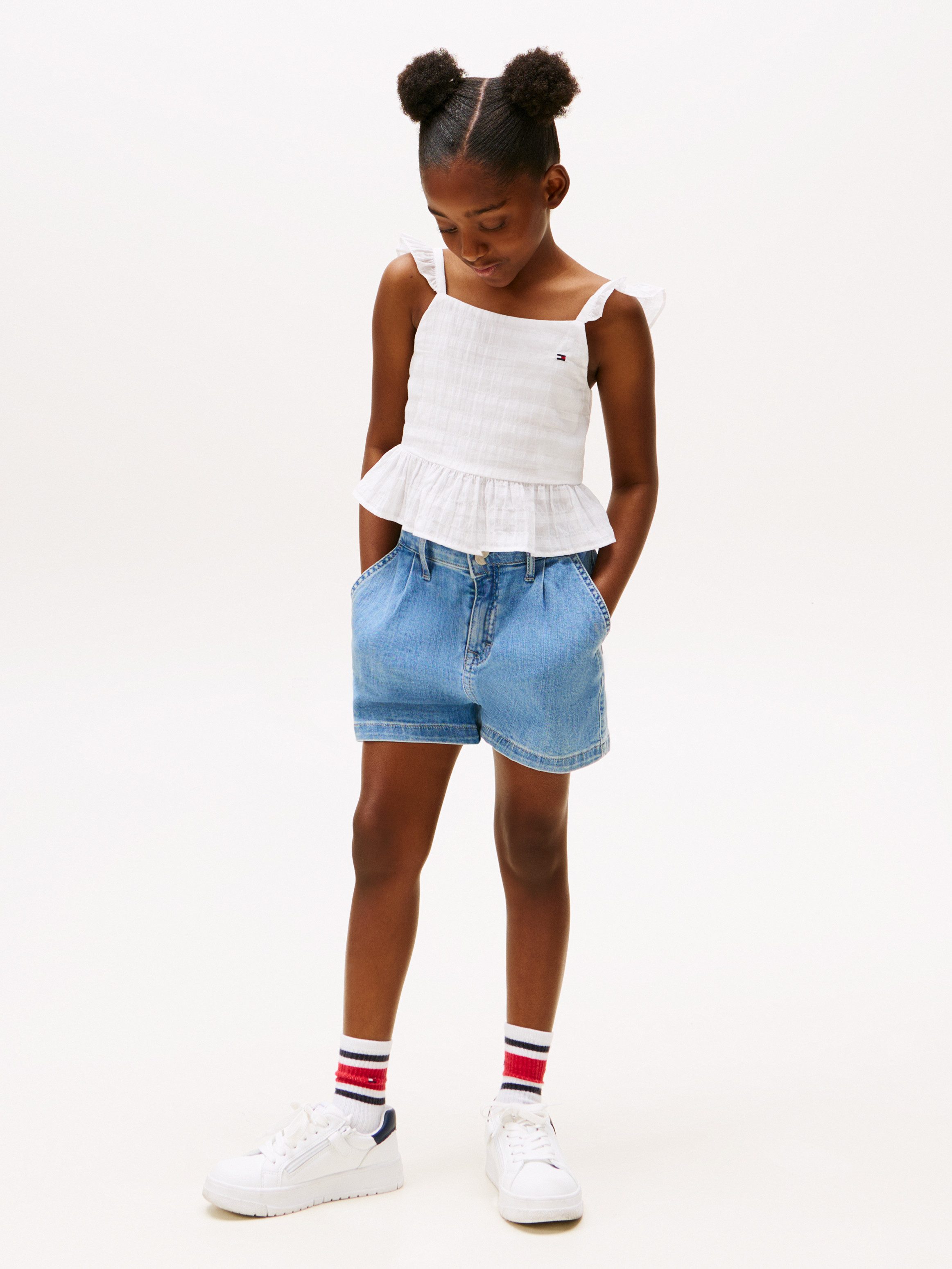 Tommy Hilfiger Trägertop TEXTURED COTTON TOP SLVLS mit Stickerei, mit Rüschen – Bild 4 von 5