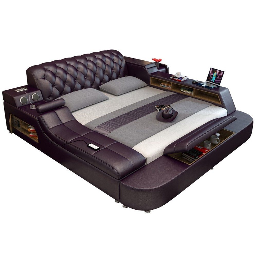 JVmoebel Multimediabett Multifunktionales Bett Moderner Stil Weiße Farbe Holzrahmen Weich (2-tlg)