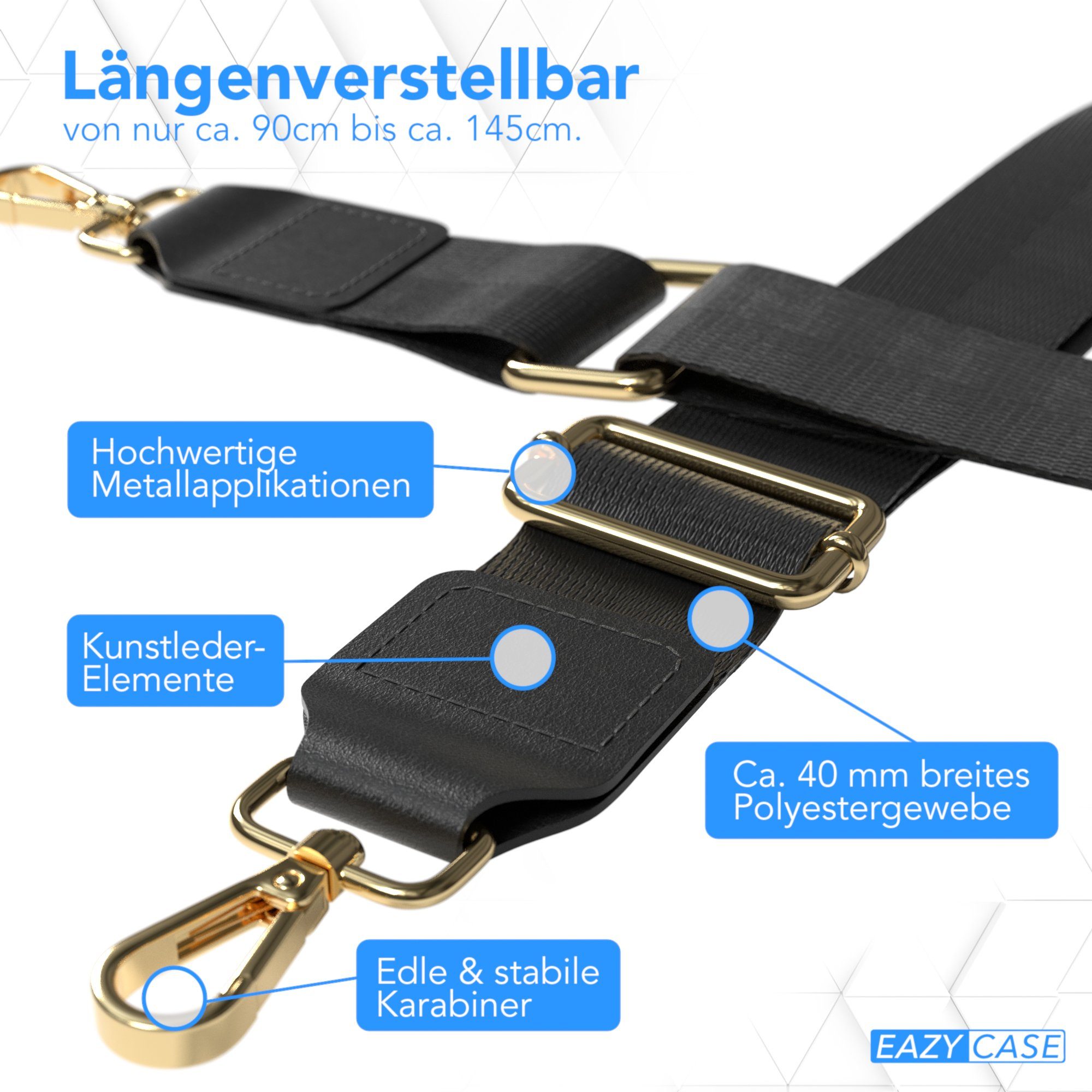 EAZY CASE Schulterriemen Schultergurte für Taschen unifarbend Verstellbarer Trageriemen Ersatz Taschengurt DIY Gürteltasche Schwarz