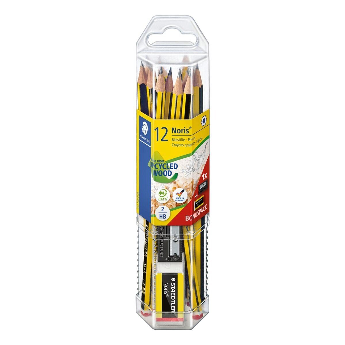STAEDTLER Bleistift Noris 120, (14-tlg), inkl. Radierer und Spitzer, HB (mittelweich), Sechskant