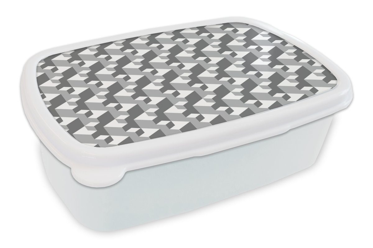 MuchoWow Lunchbox Muster - Blöcke - 3D, Kunststoff, (2-tlg), Brotbox für Kinder und Erwachsene, Brotdose, für Jungs und Mädchen weiß