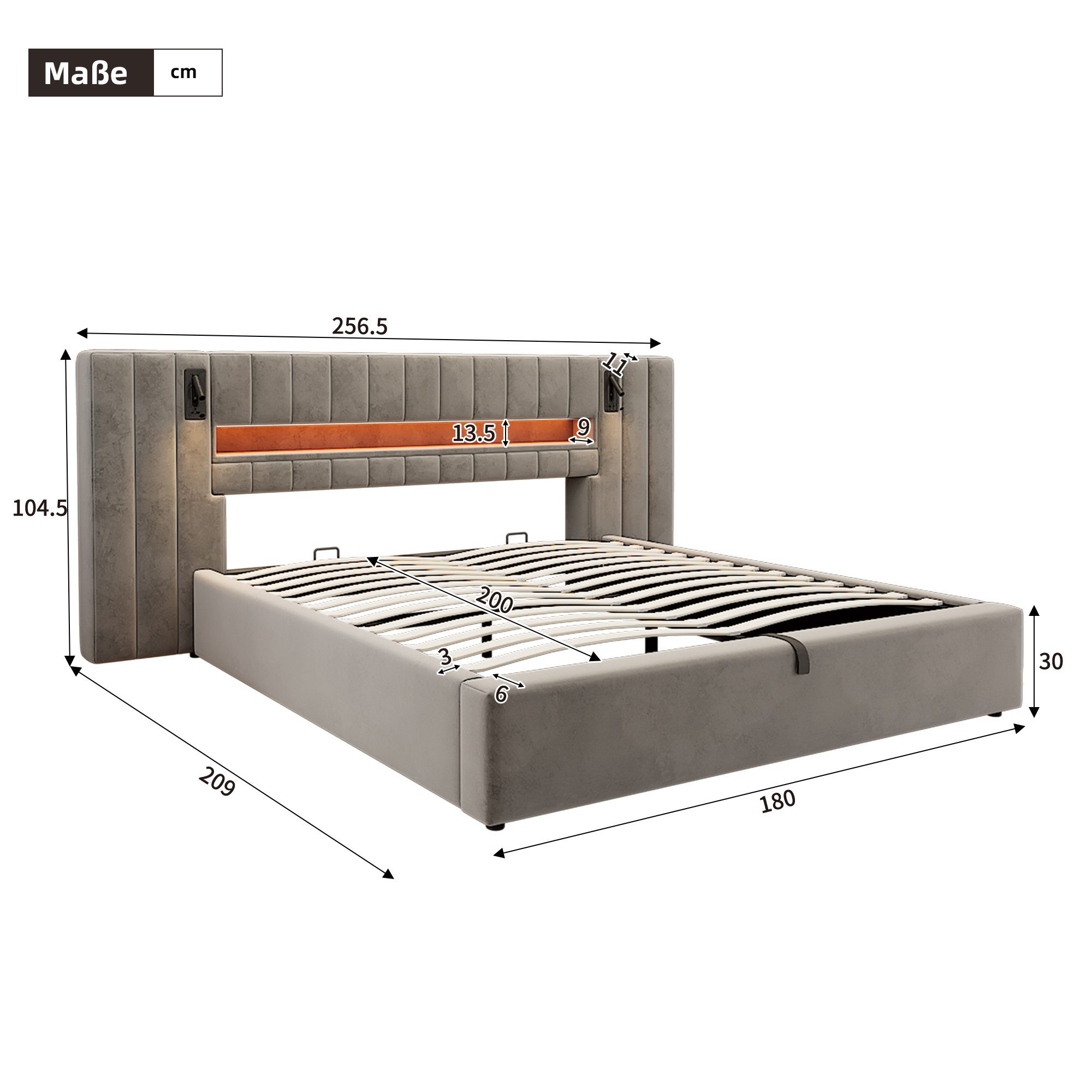Ulife Polsterbett Doppelbett Stauraumbett mit LED-Beleuchtung, günstig online kaufen