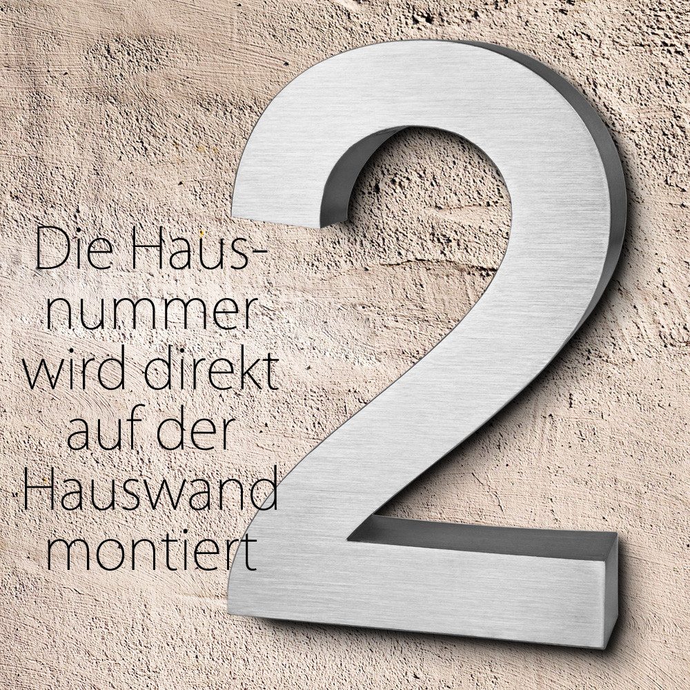 V2Aox Hausnummer Edelstahl Hausnummer 20 cm Hausnummernschild Hausnummer 2 Schild 3D