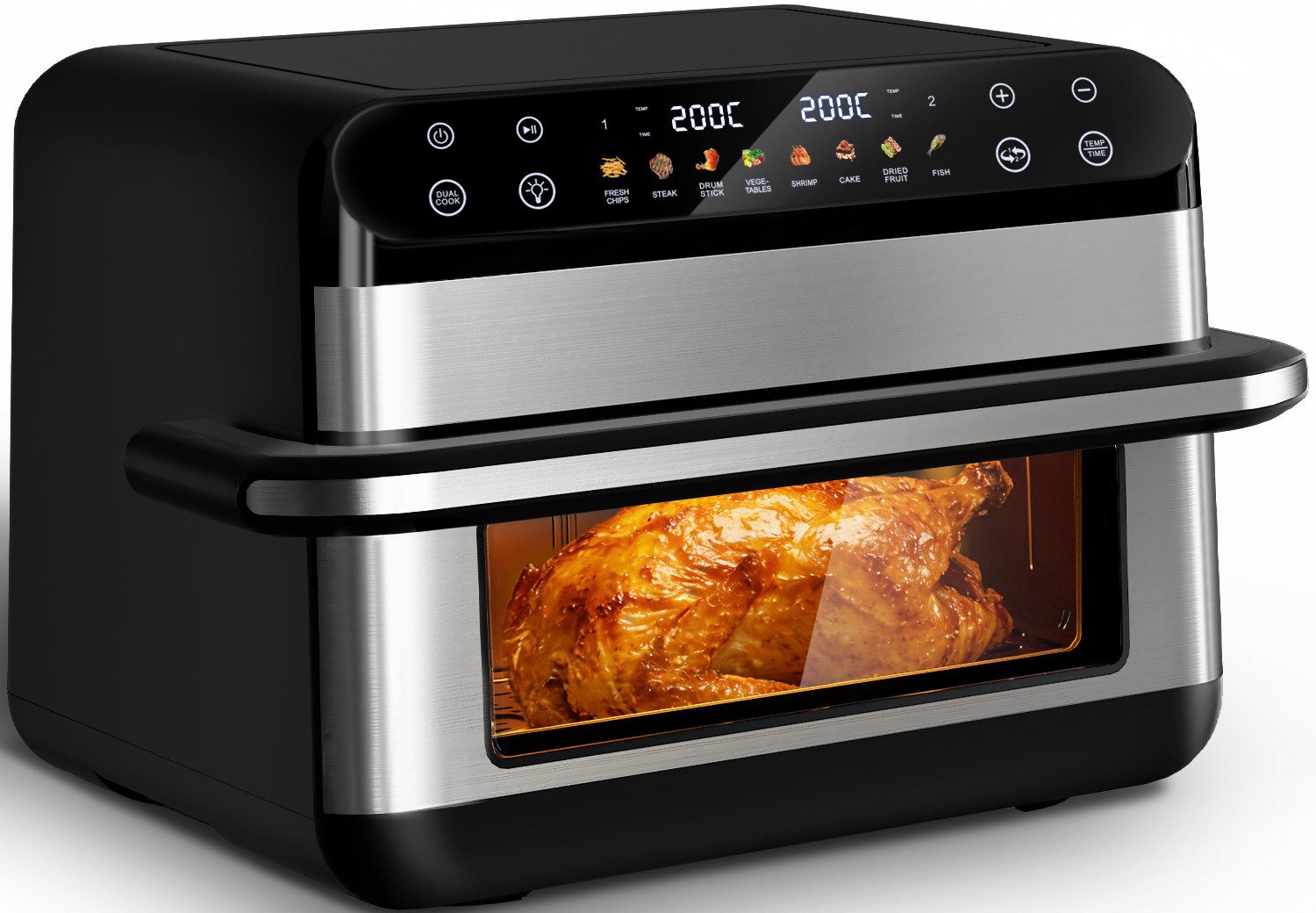 Fukstern Heißluftfritteuse XXL Familien-Airfryer 10L – Ein Topf oder 2-Zonen Airfryer mit Metall-Innenraum, Touchscreen & Sichtfenster, 2400 W, Herausnehmbare Trennwand, 8-in-1, separate Temperatur – Pizza
