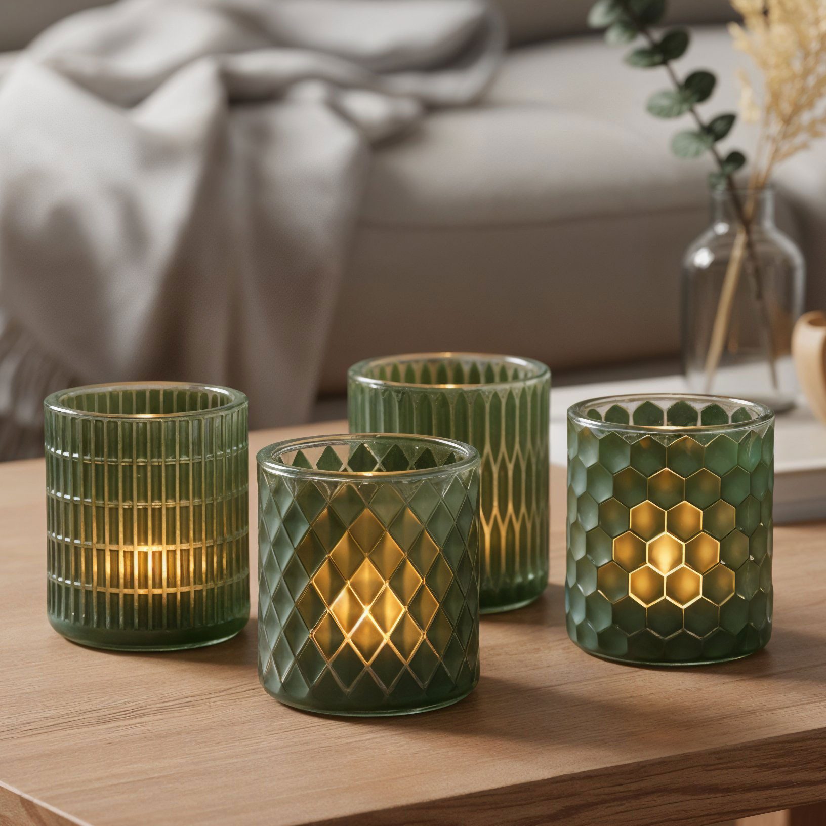 Levandeo® Teelichthalter, 4er Set Teelichthalter Grün Glas Windlicht Tischdeko Kerzenhalter