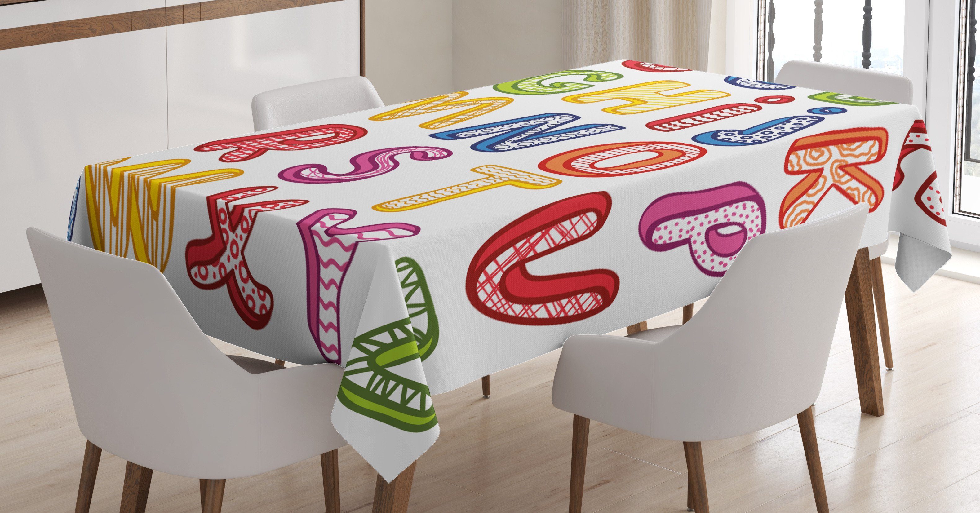 Abakuhaus Tischdecke Farbfest Waschbar Für den Außen Bereich geeignet Klare Farben, Englisches Alphabet 3D-Buchstaben ABC