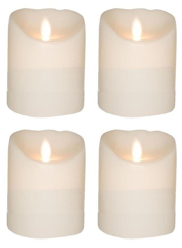 SOMPEX LED-Kerze 4er Set Flame LED Kerzen weiß 10cm (Set, 4-tlg., 4 Kerzen,  Höhe 10cm, Durchmesser 8cm), integrierter Timer, Echtwachs, täuschend  echtes Kerzenlicht, optimales Set für den Adventskranz, Fernbedienung  separat erhältlich