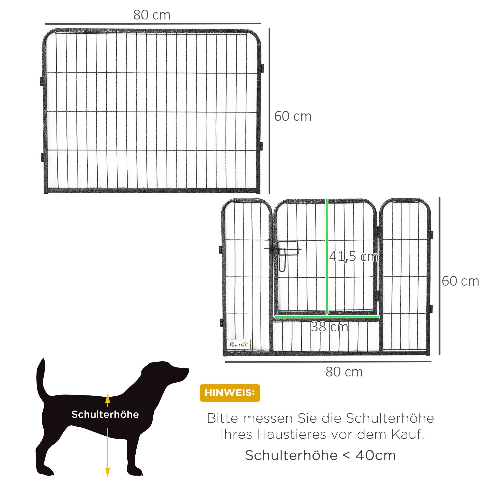 PawHut Freigehege Welpenlaufstall mit Tür, Freilaufgehege, für Kleine Hunde, Grau