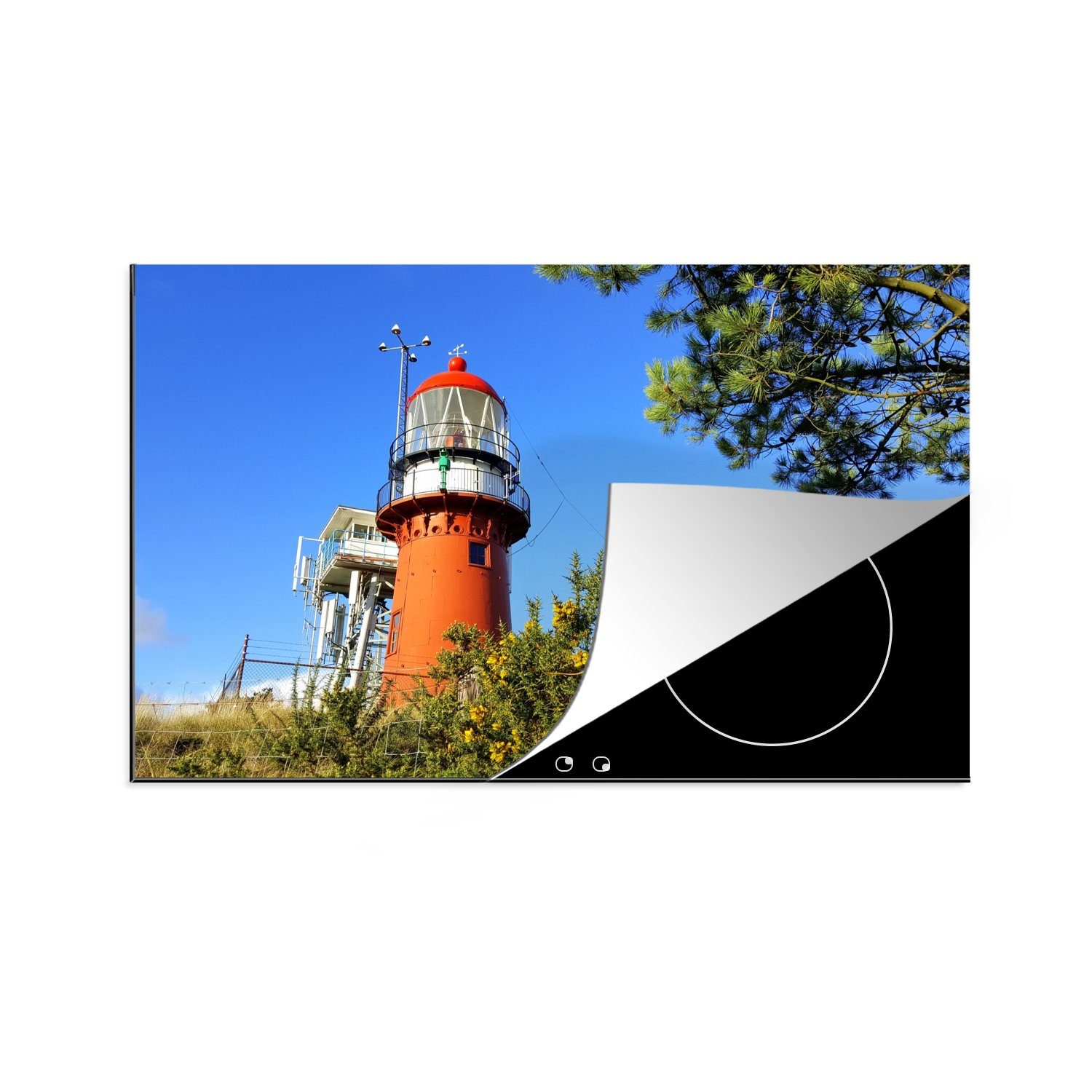 MuchoWow Herdblende-/Abdeckplatte Leuchtturm auf Vlieland, Vinyl, (1 tlg), 81x52 cm, Induktionskochfeld Schutz für die küche, Ceranfeldabdeckung