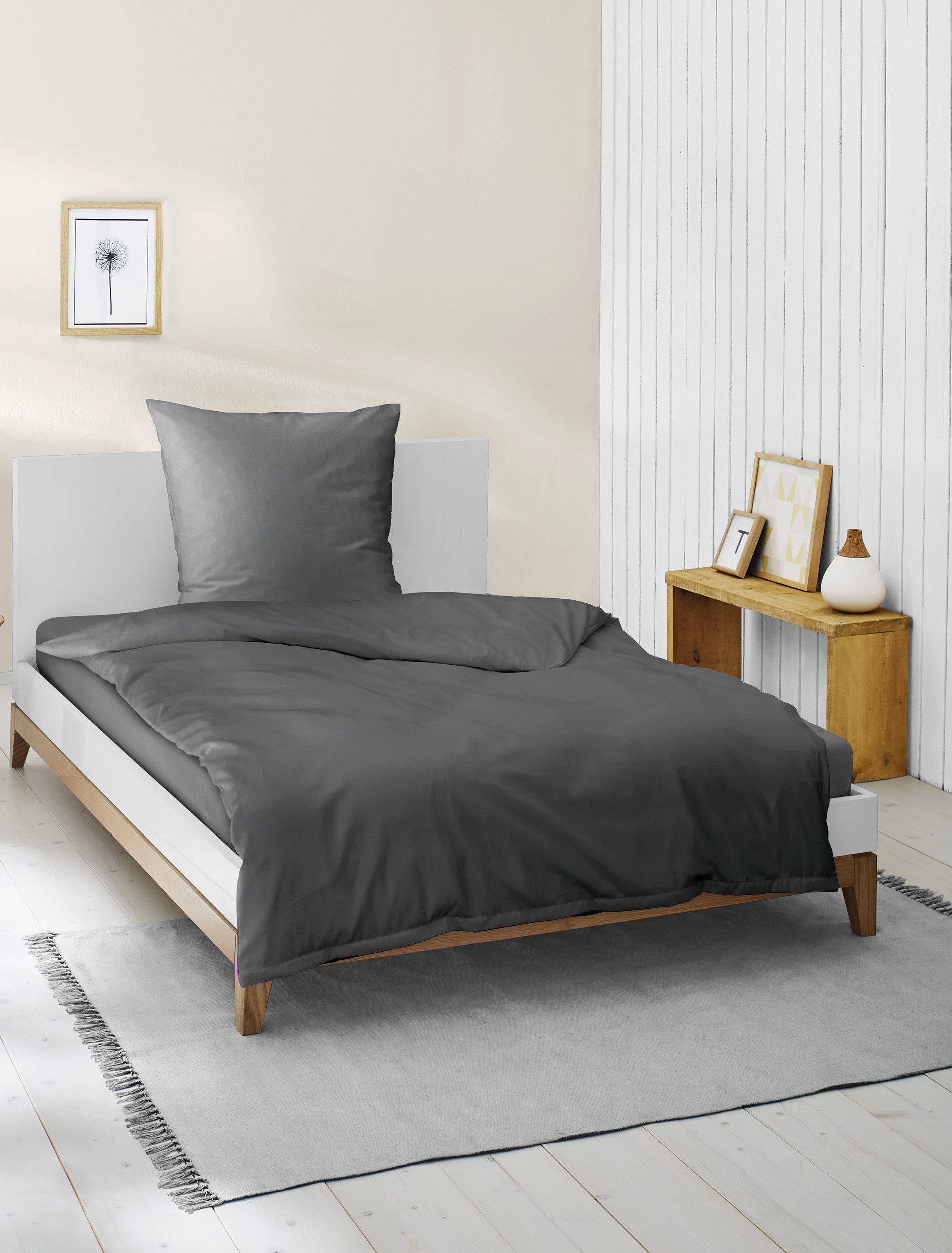 BIERBAUM Bettwäsche Elegant uni, Mako-Satin, 2 teilig, Mako-Satin, 100 % Baumwolle, Uni, pflegeleicht