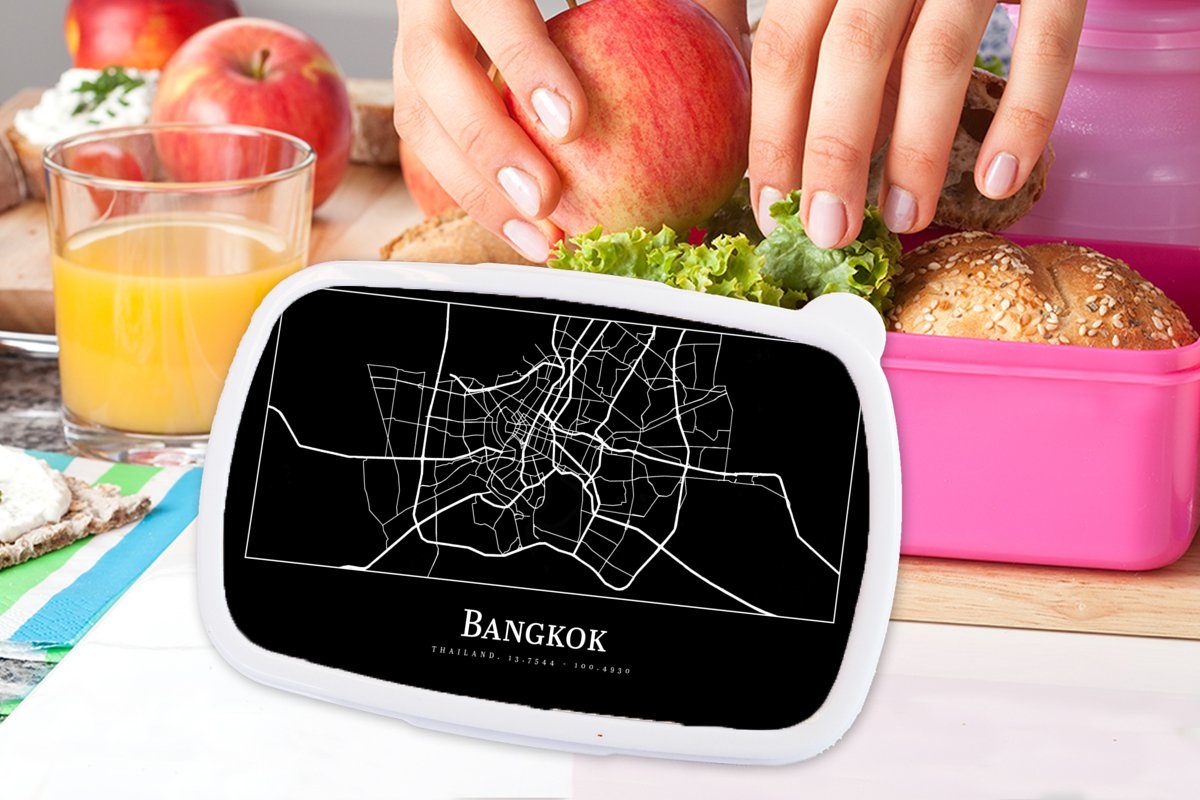 Erwachsene, für Lunchbox Brotbox Snackbox, (2-tlg), Kunststoff, - Stadtplan, rosa Brotdose Kinder, - MuchoWow Mädchen, Kunststoff Bangkok Karte