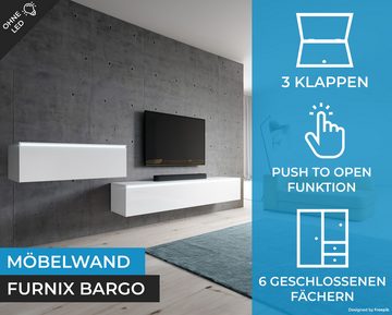 Furnix Wohnwand BARGO III TV-Kommode 300 cm (3x100cm) Lowboard ohne LED weiß, Push-to-Open, klares minimalistisches Design