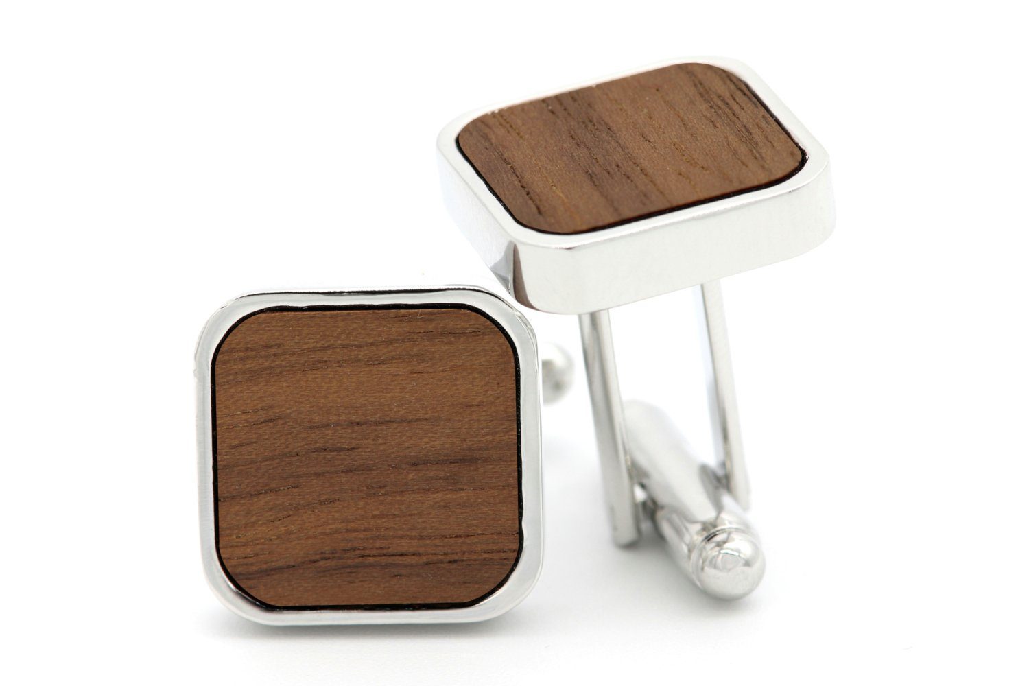 Anzug Holz), Manschettenknöpfe Eckig zur NaturSchatulle / silber, aus Hochzeit, Klassik (schwarz Nussbaum Holz Cufflinks