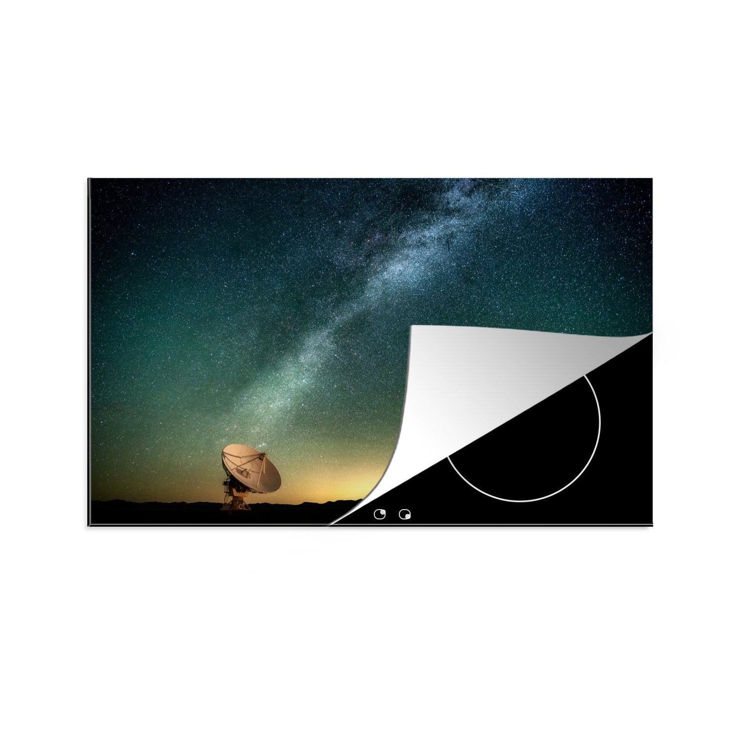 MuchoWow Herdblende-/Abdeckplatte Radioteleskop unter blauem Himmel, Vinyl, (1 tlg), 81x52 cm, Induktionskochfeld Schutz für die küche, Ceranfeldabdeckung