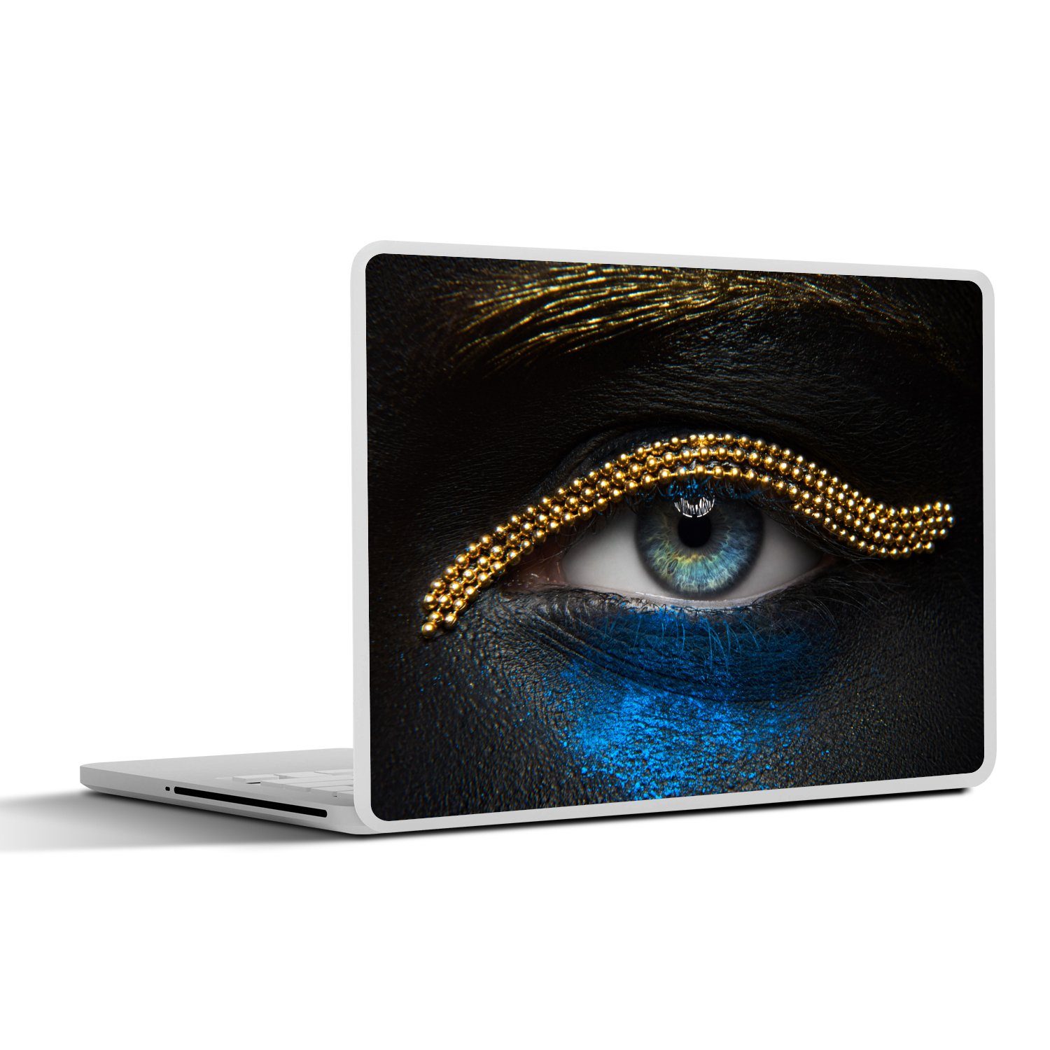 MuchoWow Laptop-Aufkleber Frau - Augen - Make-up - Luxus - Gold, (1tlg), Laptop Folien Cover, Aufkleber, Sticker, Schutz vor Kratzern, 30x21 cm