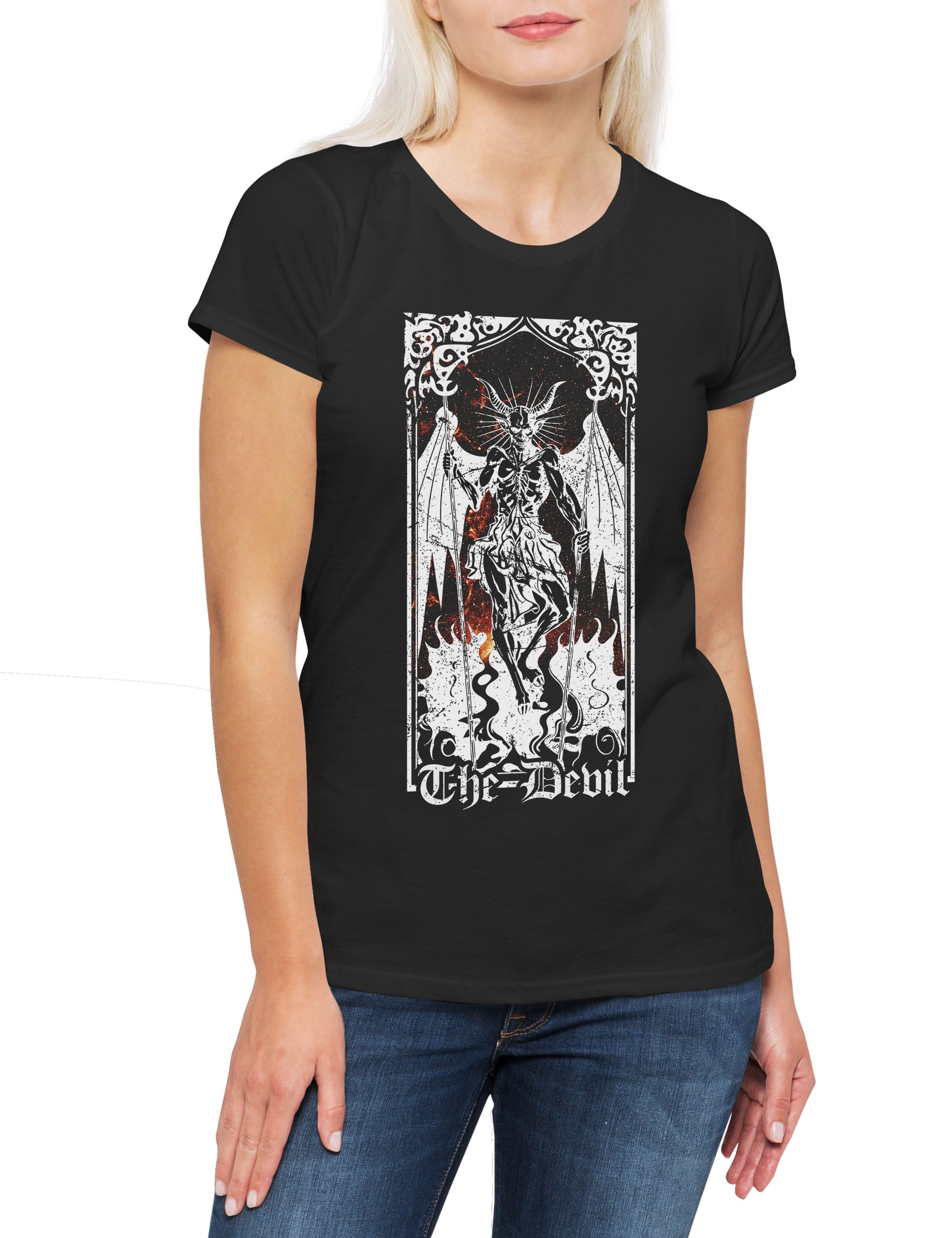 Print-Shirt Tarot B The Devil Damen T-Shirt Set Card Karte Deck Arcana Voodoo