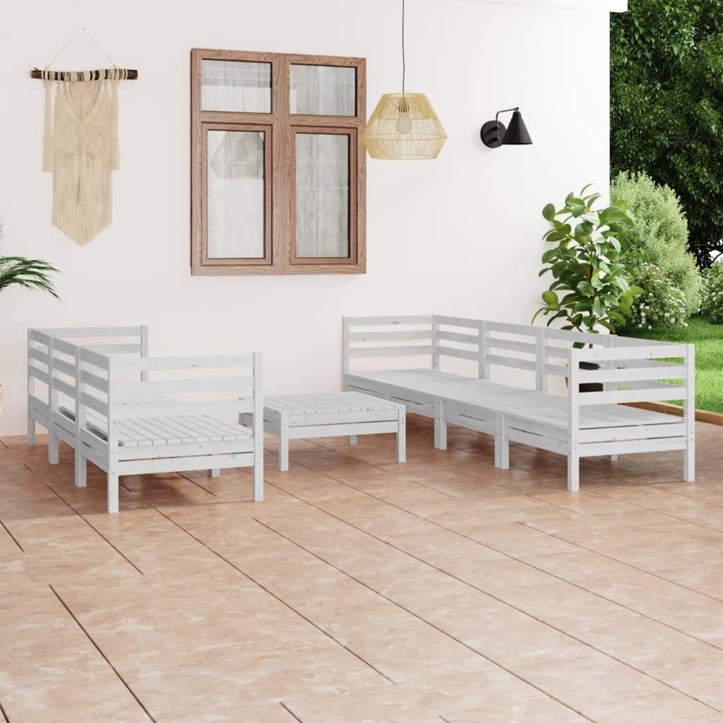 vidaXL Gartenlounge-Set 8-tlg. Garten-Lounge-Set Weiß Kiefer Massivholz, (1-tlg) | Garten-Essgruppen