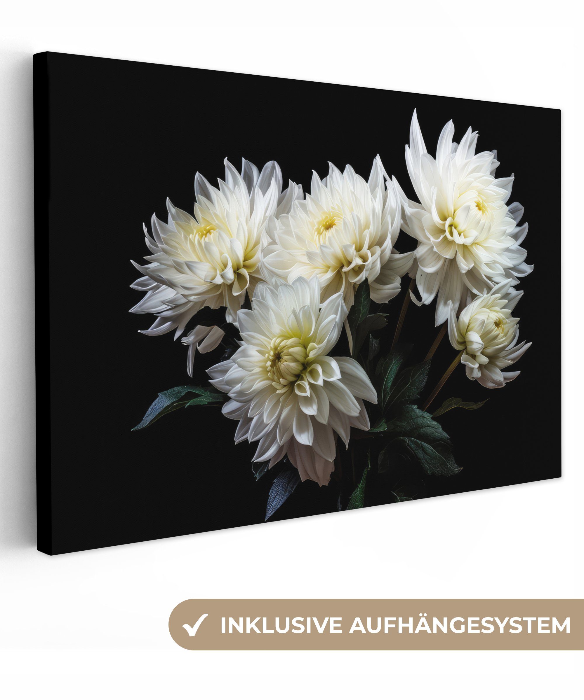 OneMillionCanvasses® Leinwandbild Blumen - Chrysantheme - Weiß - Natur - Botanisch, Fotodruck (1 St), Leinwand Bilder Klein, Wand Dekoration Aesthetic 30x20 cm