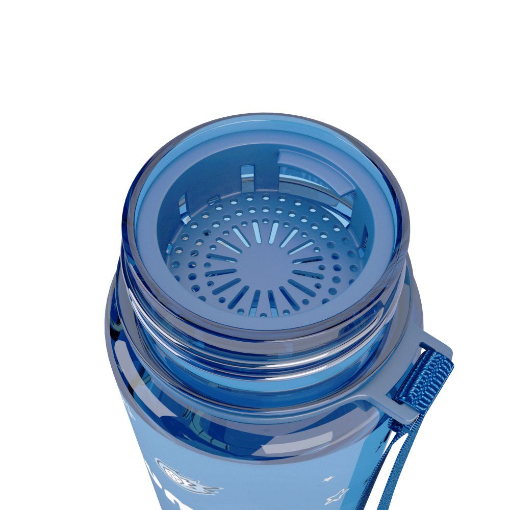 Sportflasche, Trinkflasche spülmaschinenfest, Wasserflasche, BPA-frei, Trageschlaufe, 500ml, Kinder Blau Fruchtsieb auslaufsicher, Trinkflasche bumpli®