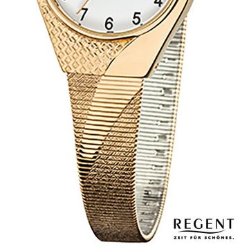 Regent Quarzuhr Regent Damen-Armbanduhr gold Analog F-745, (Analoguhr), Damen Armbanduhr oval, klein (ca. 23x30mm), Edelstahl, ionenplattiert