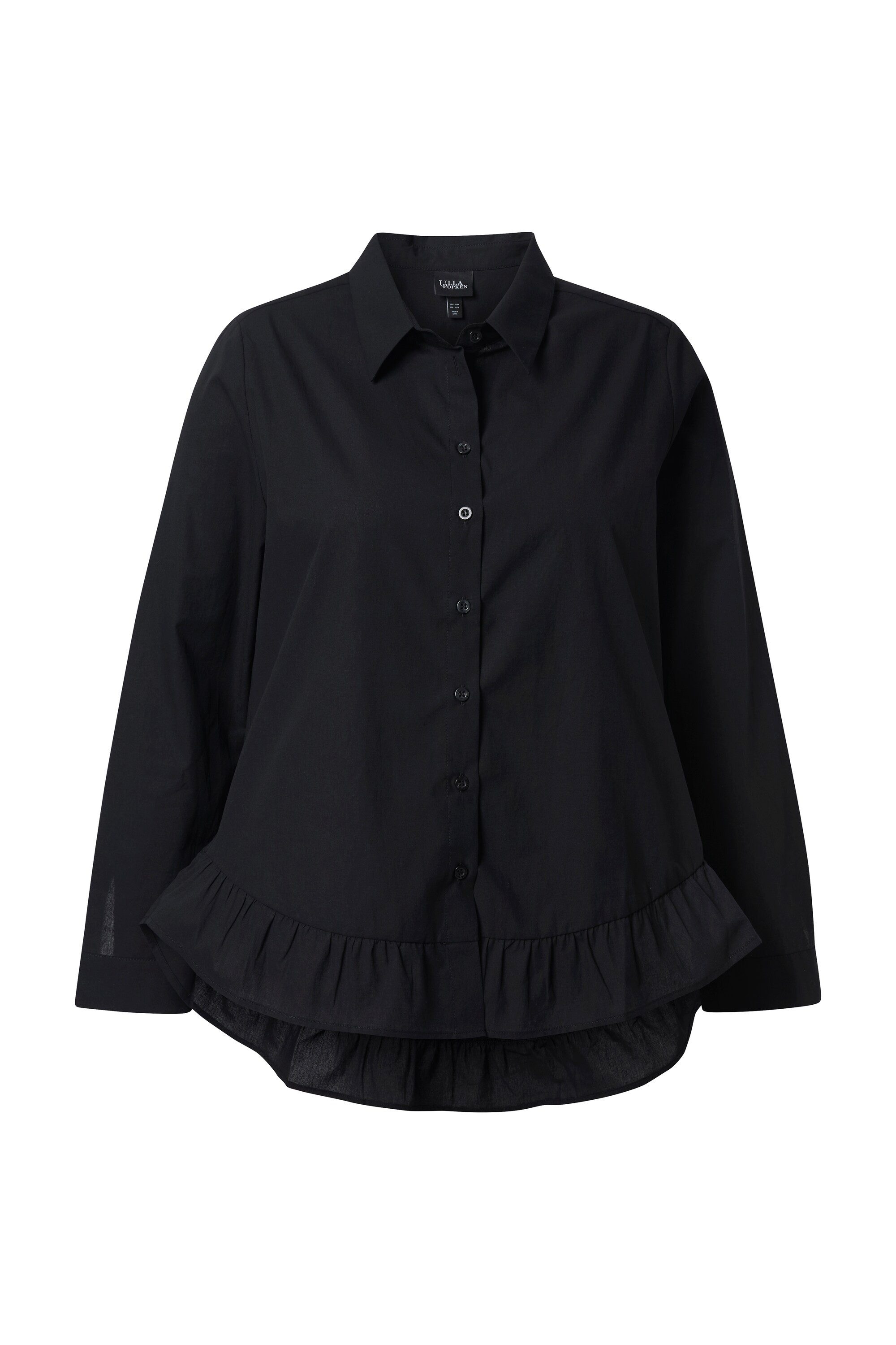 Ulla Popken Hemdbluse Bluse Volantsaum A-Linie Hemdkragen Langarm günstig online kaufen