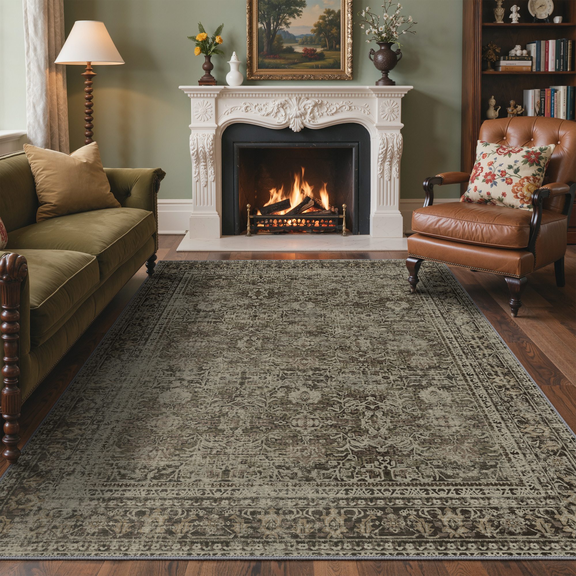 GENIMO Teppich Vintage Boho Teppich Küche Waschbar Schlafzimmer, Wohnzimmer, rechteckig, 150×210cm, Dunkelbraun