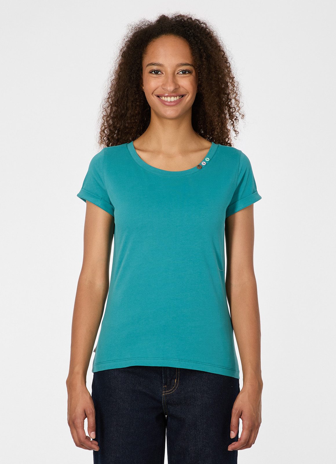 Ragwear Kurzarmshirt FLLORAH GOTS Bestseller aus Single Jersey mit softem Finish und Knöpfen