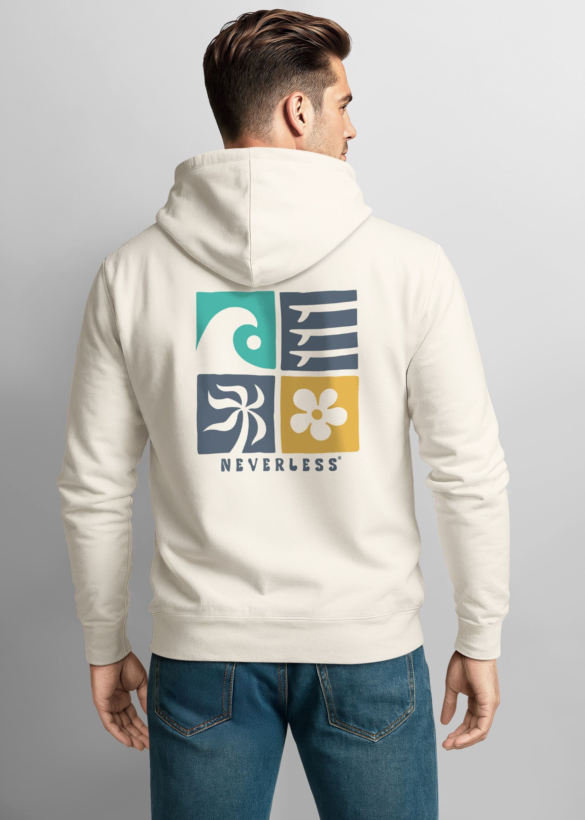 Neverless Hoodie Hoodie Backprint Herren Surfer Style Rückenaufdruck Icons Maritim