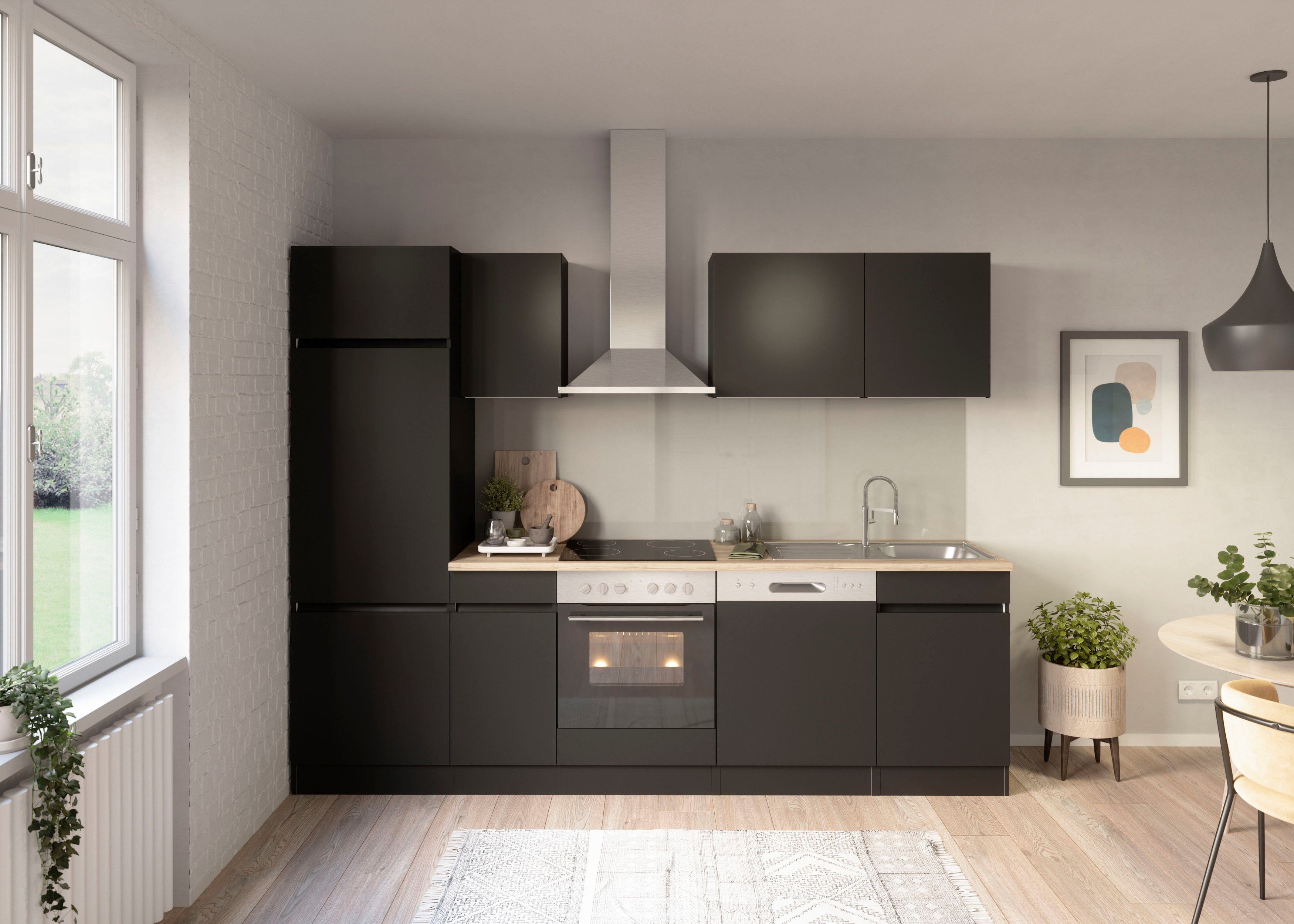 OPTIFIT Küche Safeli, Breite 270 cm, wahlweise mit oder ohne Hanseatic-E- Geräte, Oberschränke mit Push-to-open Funktion