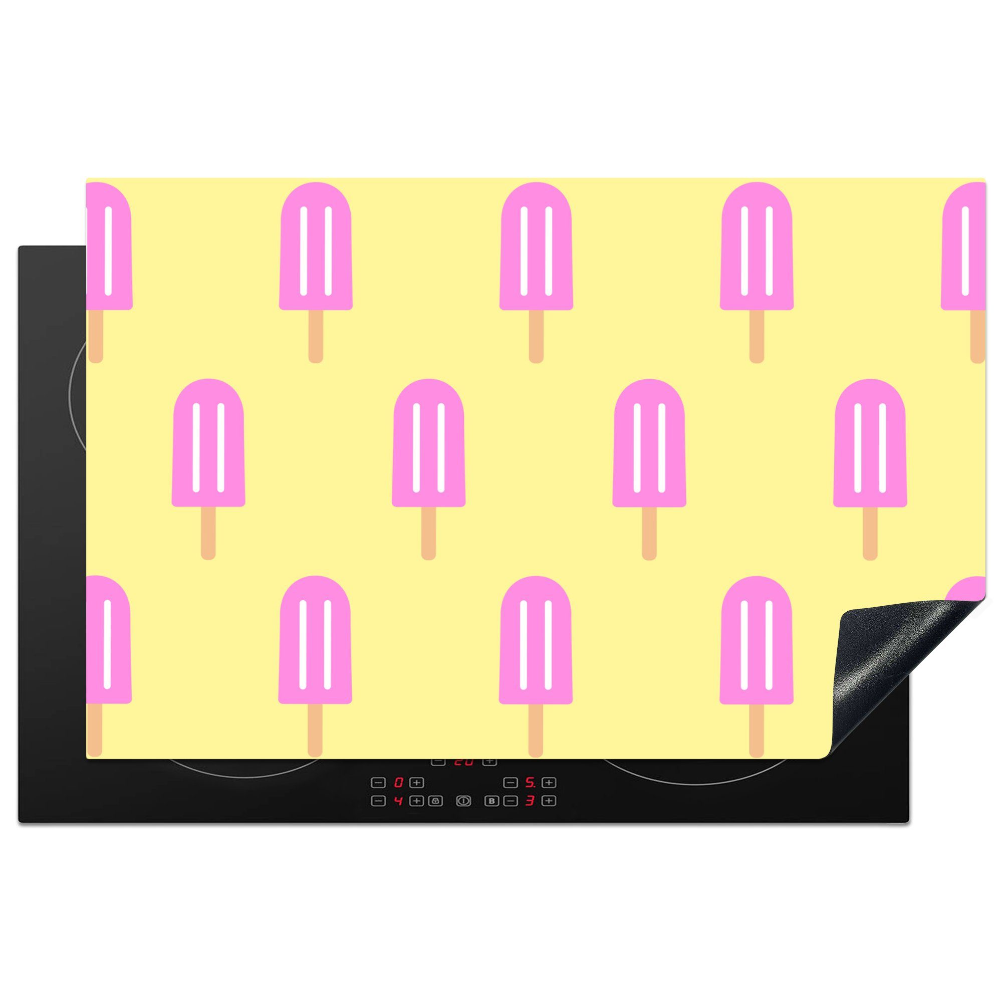 MuchoWow Herdblende-/Abdeckplatte Eis - Muster - Sommer - Rosa, Vinyl, (1 tlg), 81x52 cm, Induktionskochfeld Schutz für die küche, Ceranfeldabdeckung