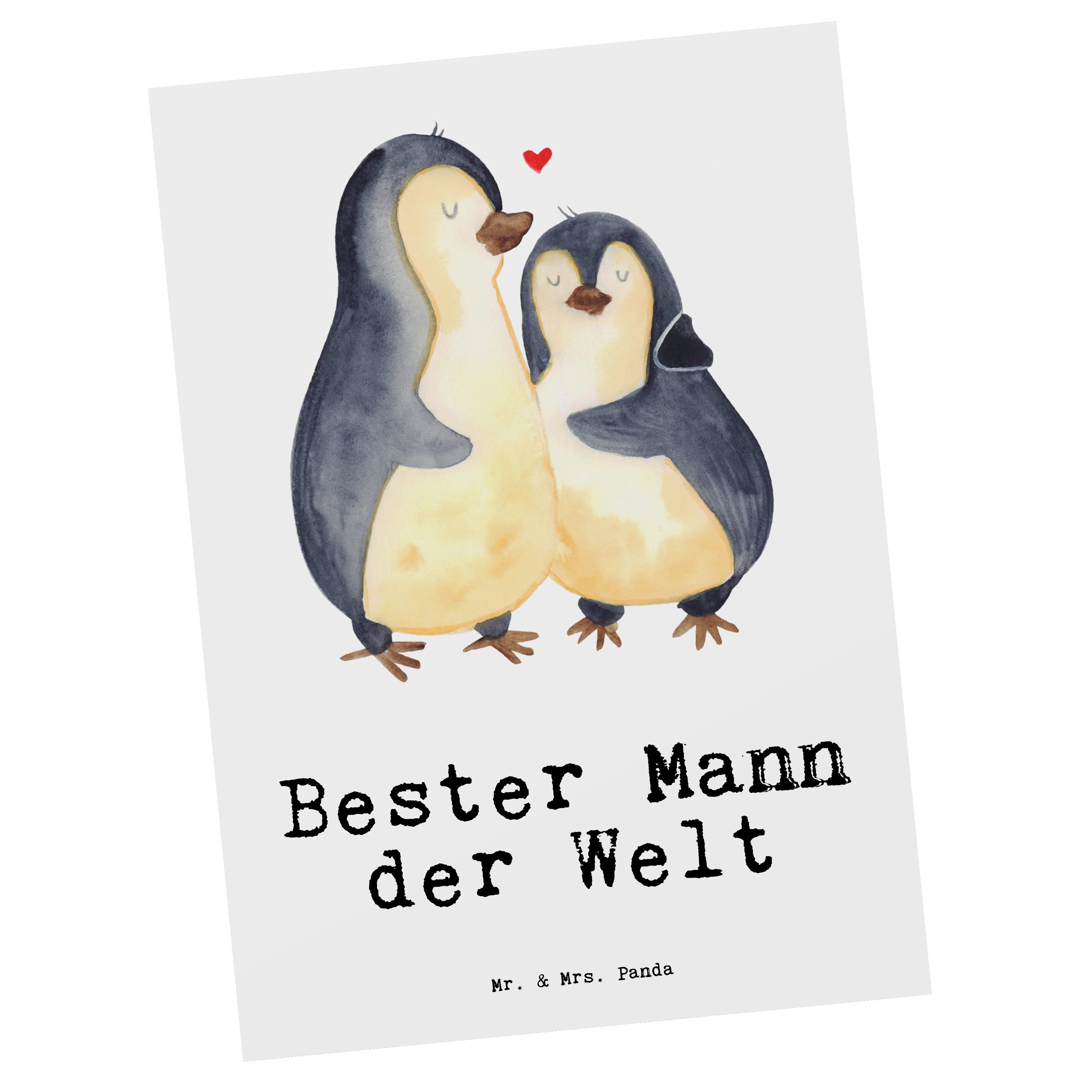 Mr. & Mrs. Panda Postkarte Pinguin Bester Mann der Welt - Weiß - Geschenk, Lebensgefährte, Einladung, Geschenkidee, Freude machen, Karte, Mitbringsel, Geschenkkarte, Bräutigam