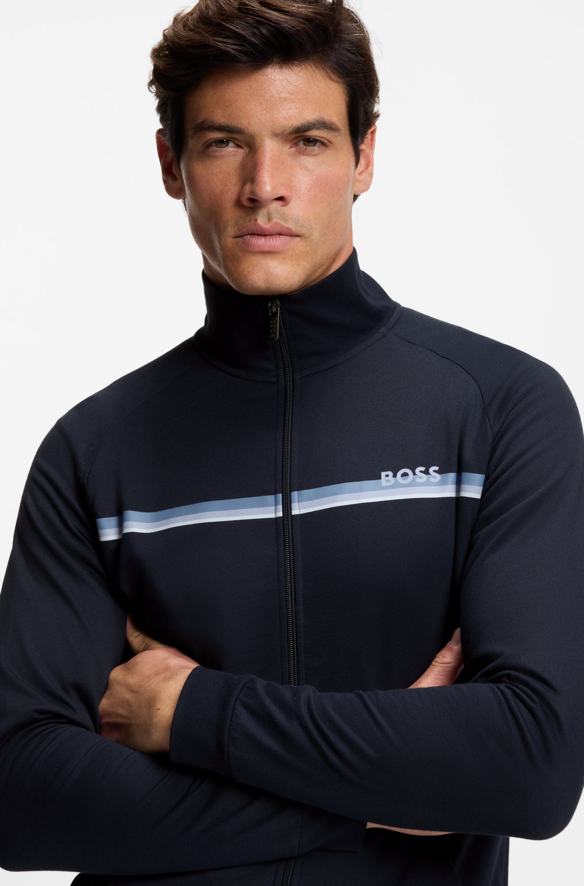 BOSS Sweatjacke Authentic mit Streifen und Logo, regular fit