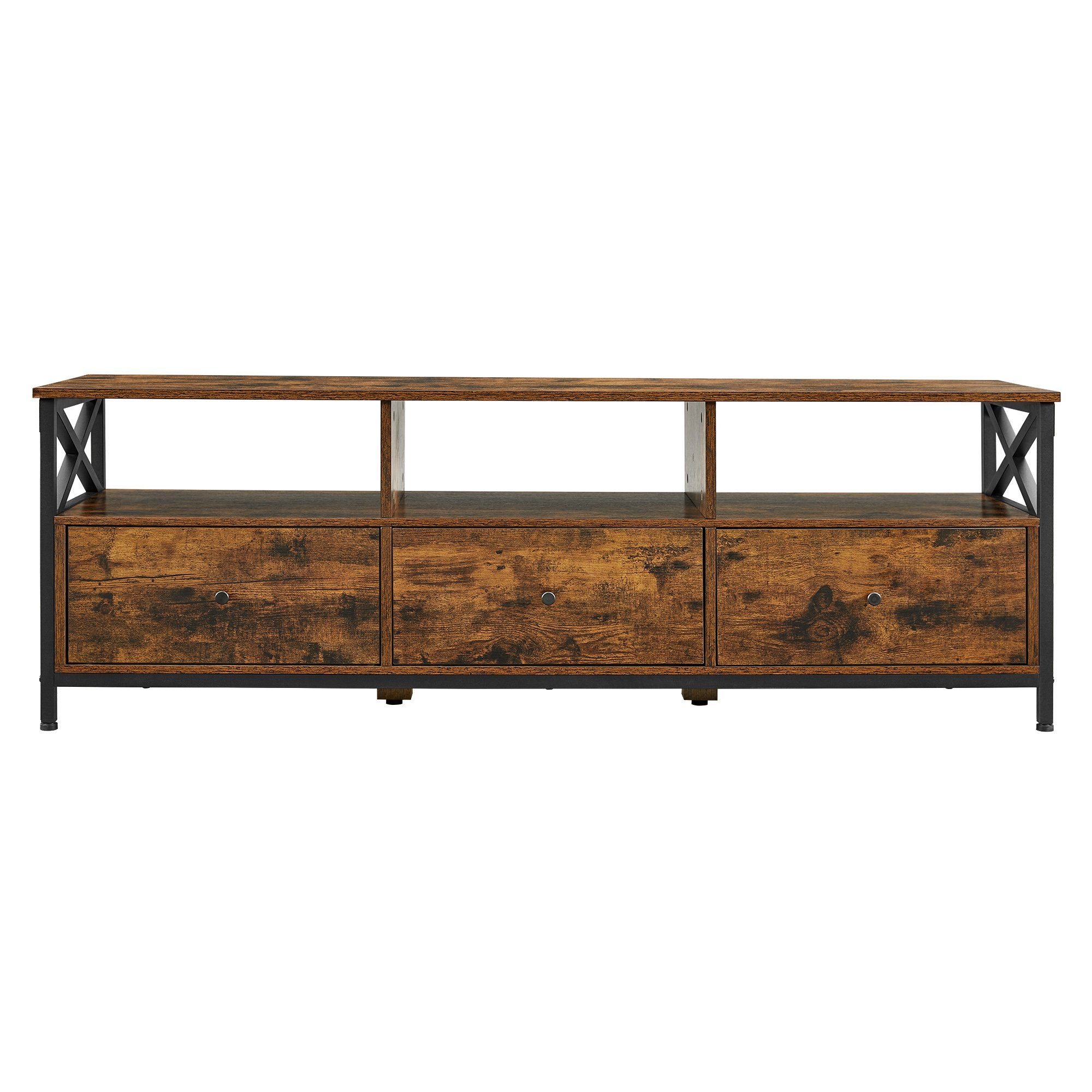 VASAGLE Lowboard TV-Schrank,Fernsehtisch mit 3 Schubladen,3 offenen Fächern, Wohnzimmer, für Fernseher bis zu 65 Zoll, 40 x 147 x 50 cm, Stahlgestell