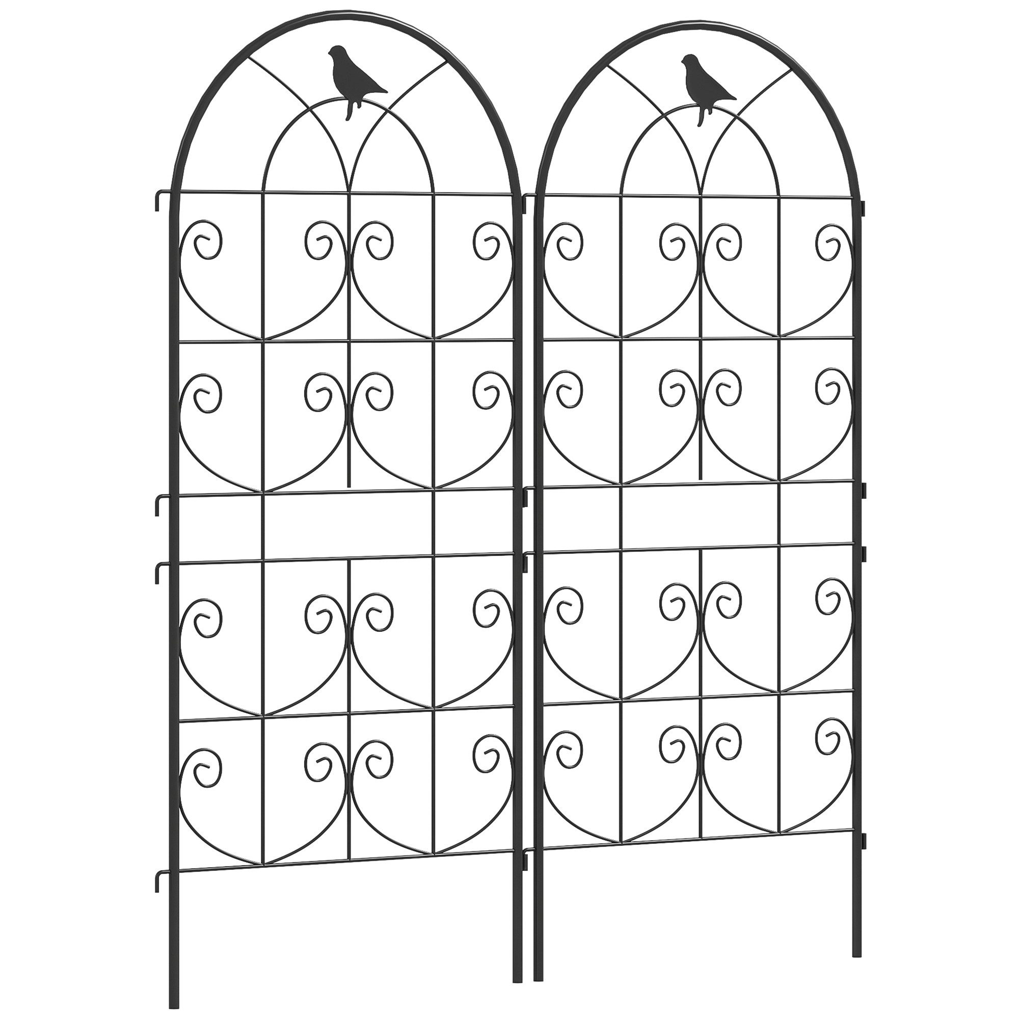 Outsunny Rankhilfe 2er Set, rostfrei, mit Vogeldesign, 50x120 cm Spalier für Zimmerpflanzen, 2 St., Rankgitter Metall, für Tomaten Blumen Kletterpflanzen Schwarz