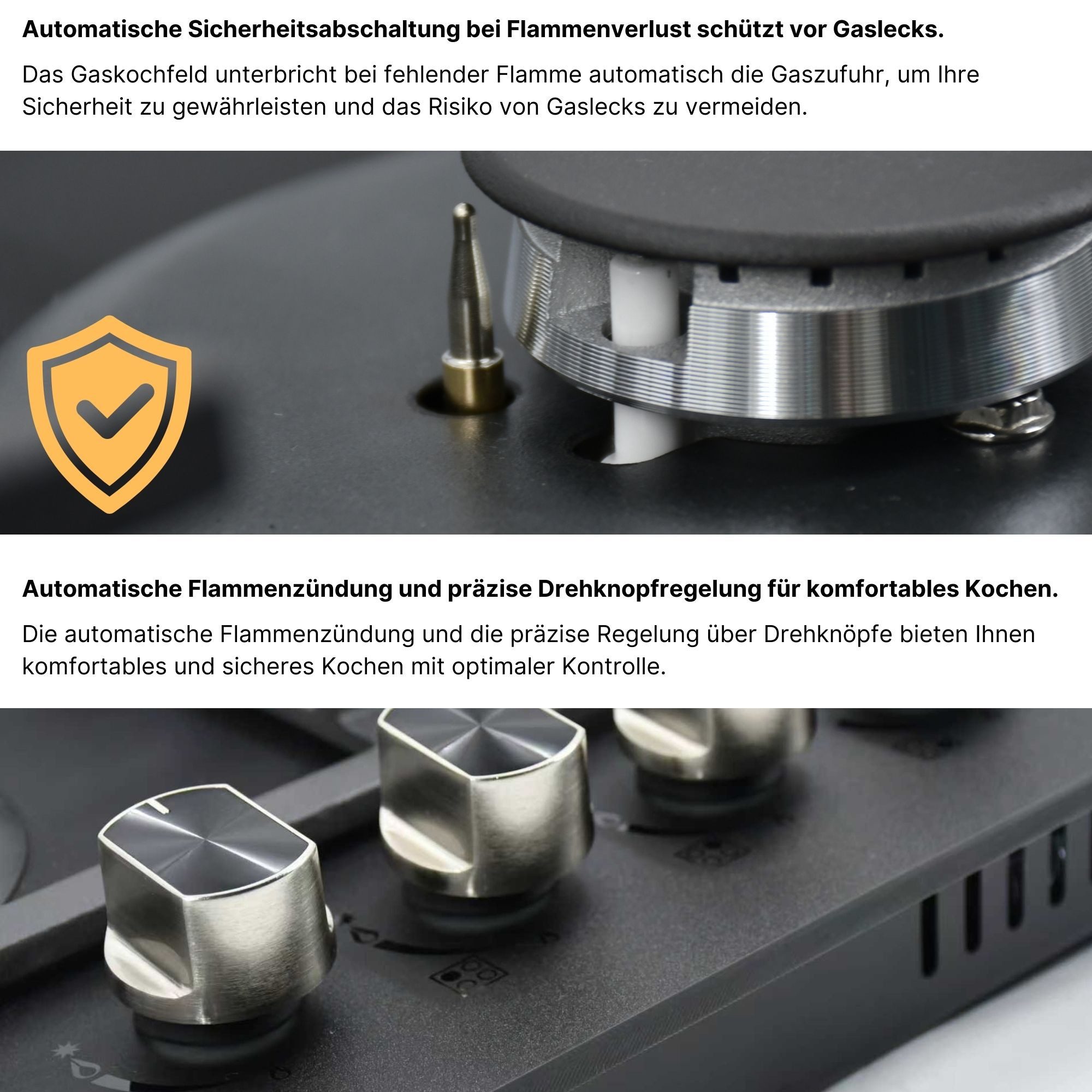 KB Elements Gas-Kochfeld, DIGITALER GAS-STOP-TIMER, MATTE, HITZEBESTÄNDIGE GLASOBERFLÄCHE