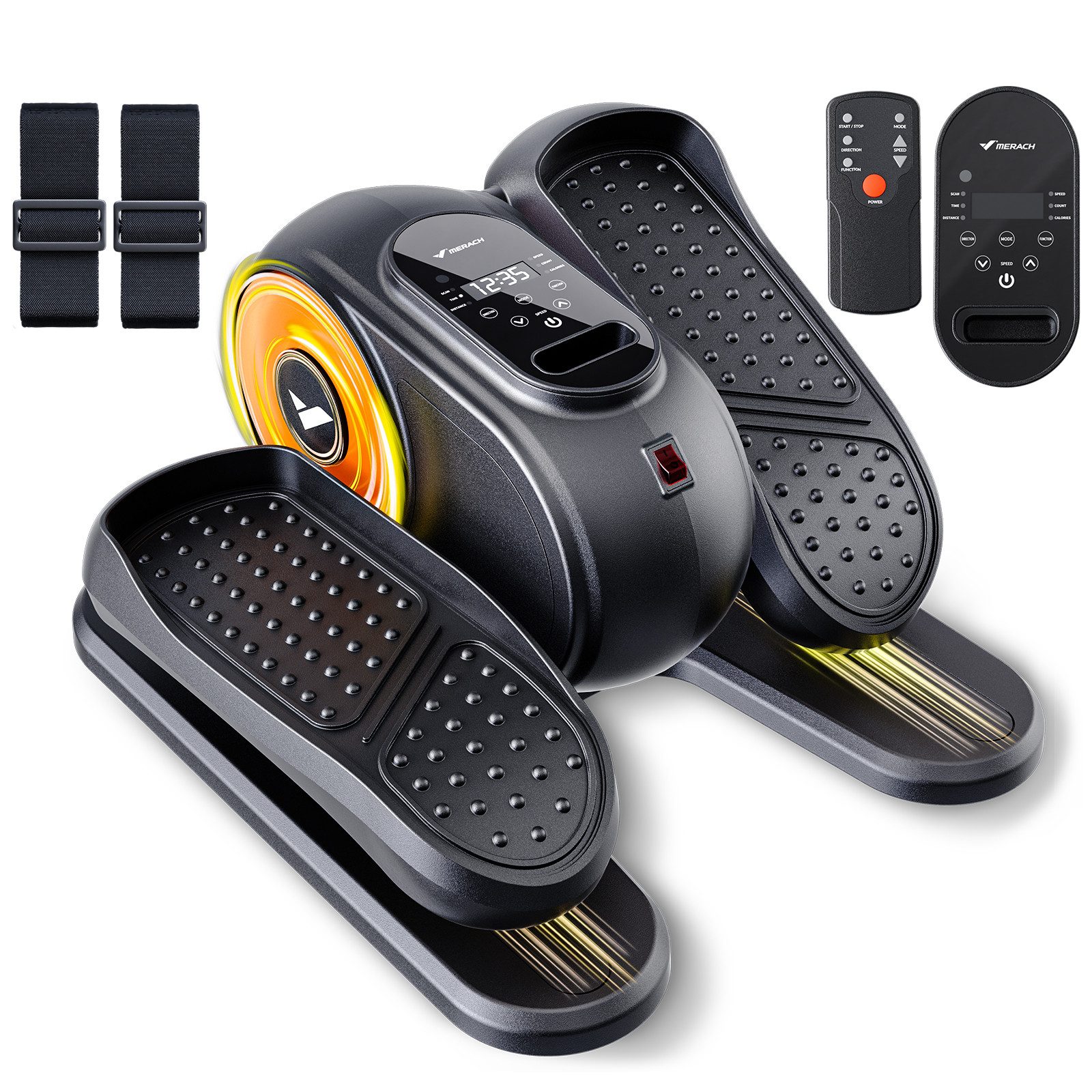 MERACH Ellipsentrainer Mini Ellipsentrainer für Zuhause, Untertisch Beintrainer, Crosstrainer (Pedaltrainer mit Fernbedienung, LED-Display, Fußmassagen, mit 12 Geschwindigkeiten, Leise & Tragbar, Beinschlaufen), Förderung der Blutzirkulation, für Senioren